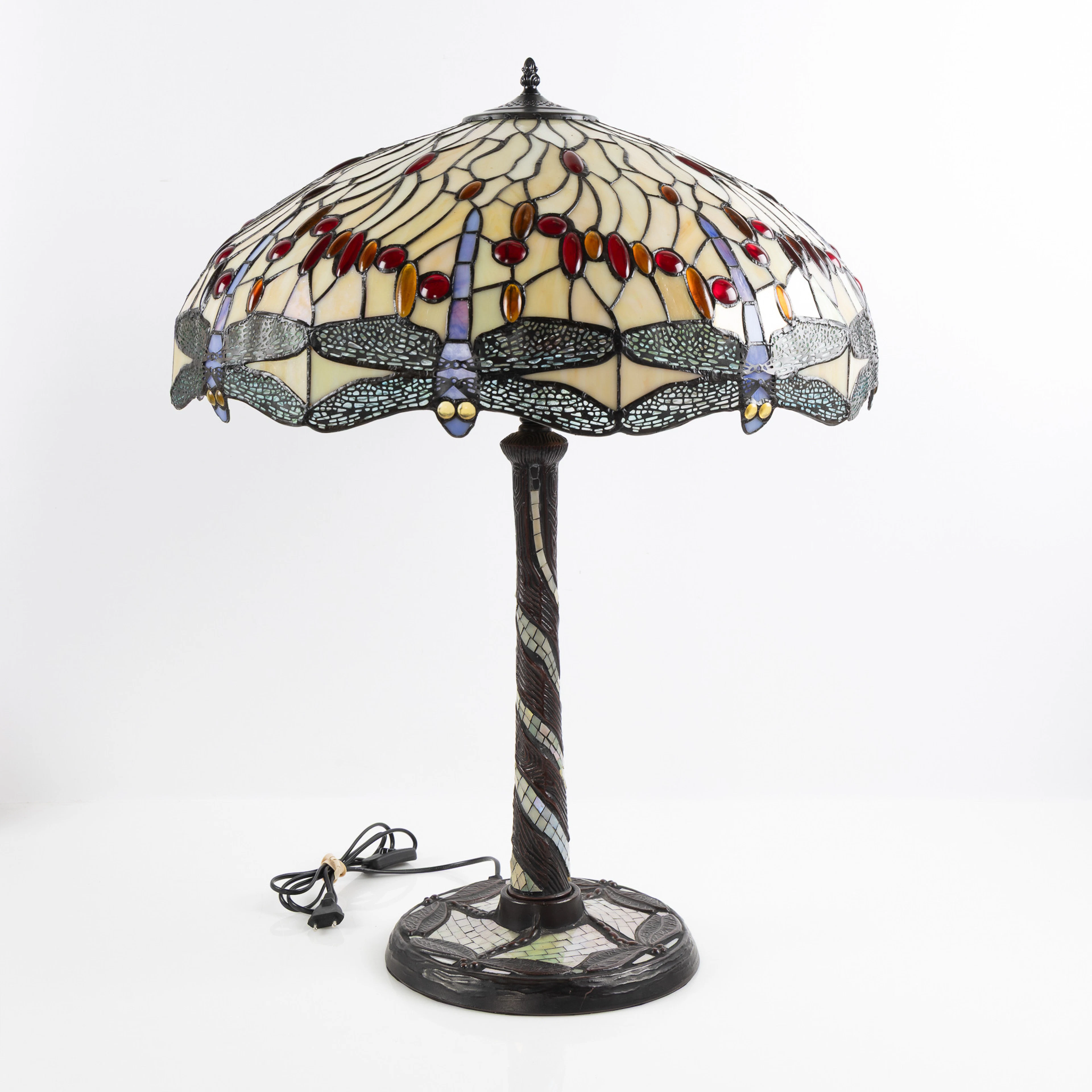 BORDSLAMPA, Tiffany-stil, dekor med trollsländor, 1900-talets senare del.