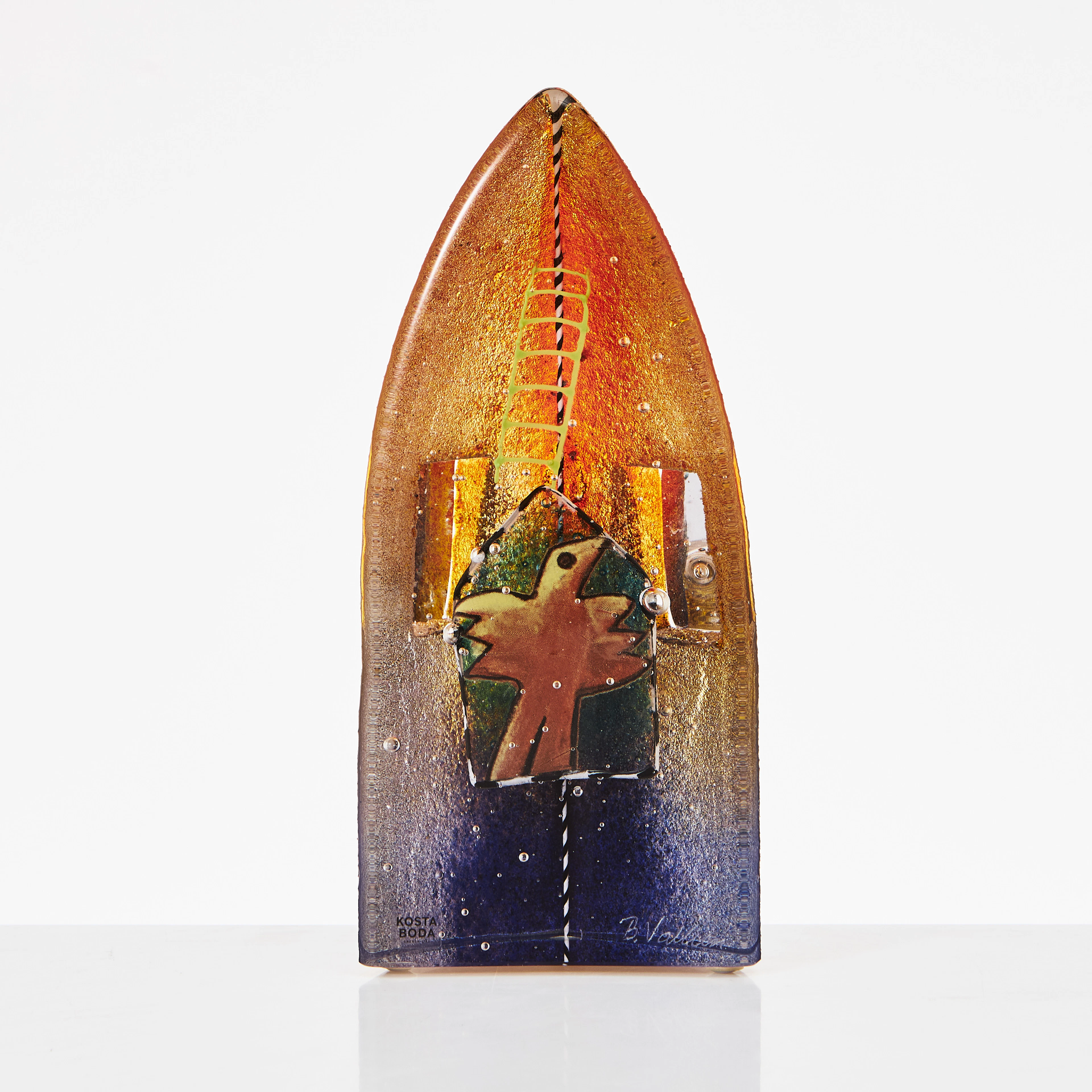 BERTIL VALLIEN. "Fågel Fenix", skulptur, Kosta Boda, gjuten med polykroma
