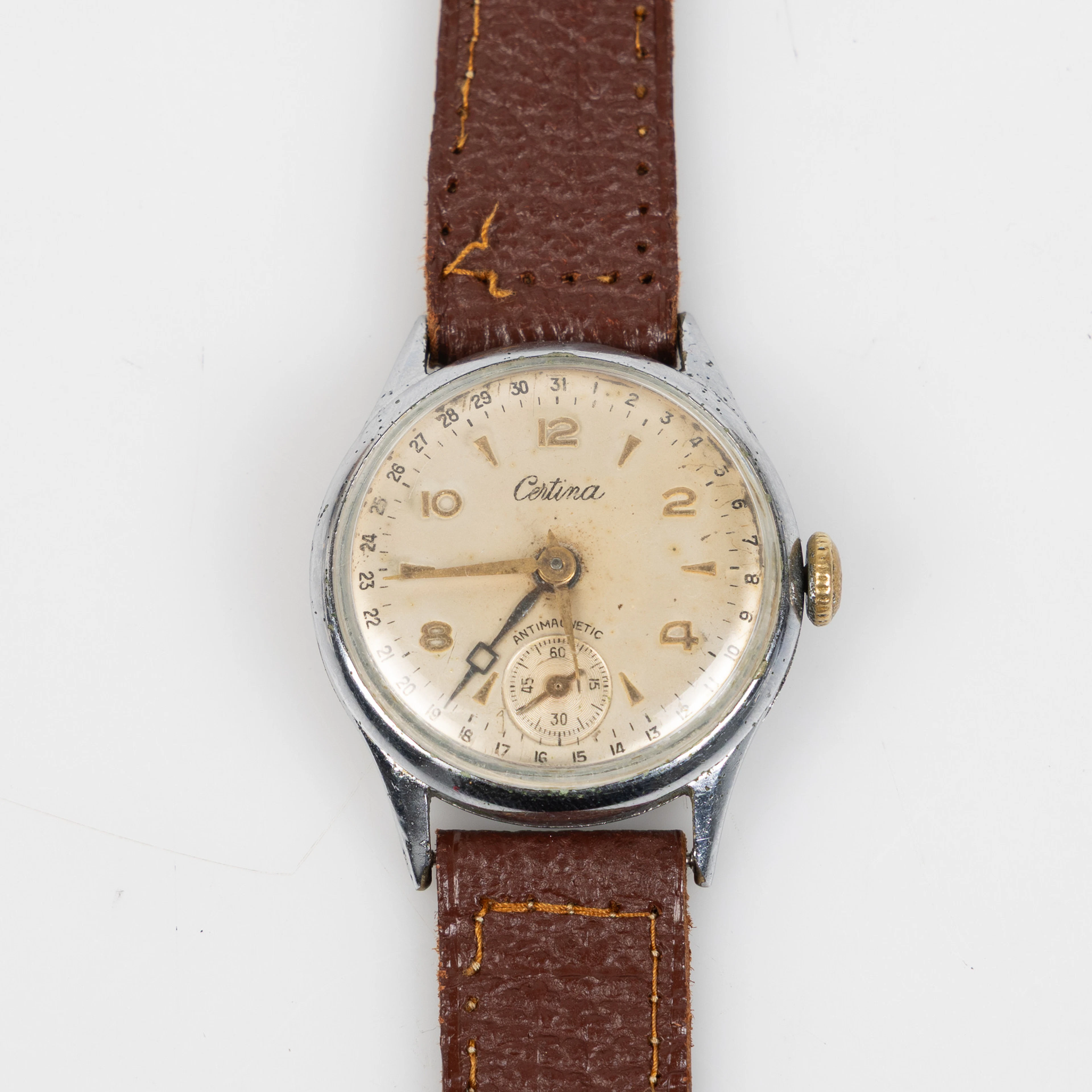 CERTINA, "Pointer Date", armbandsur, 31 mm, vitmetall / stål, ca 1945.