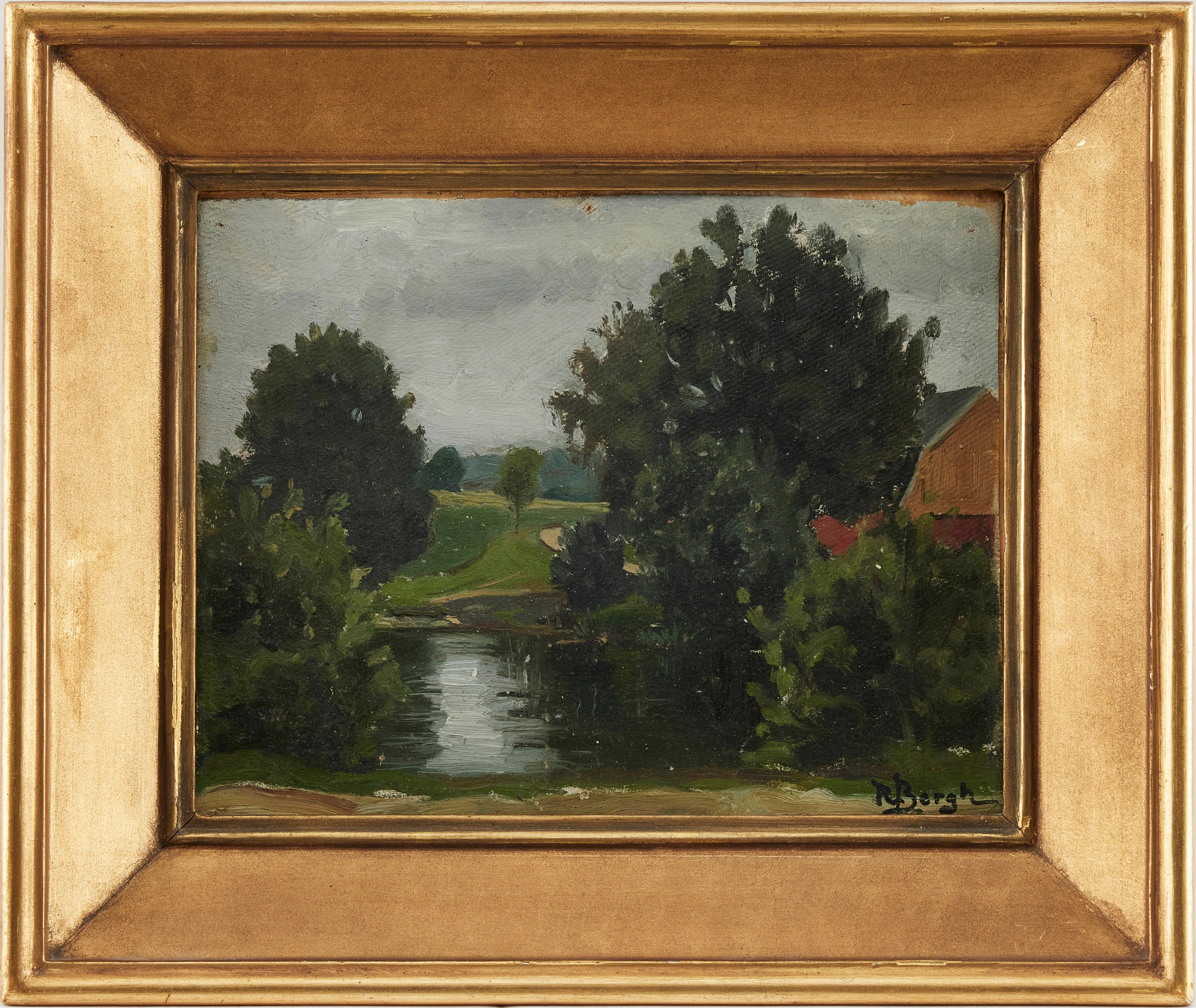 RICHARD BERGH (1858-1919). ”Landskap med gul husgavel”.