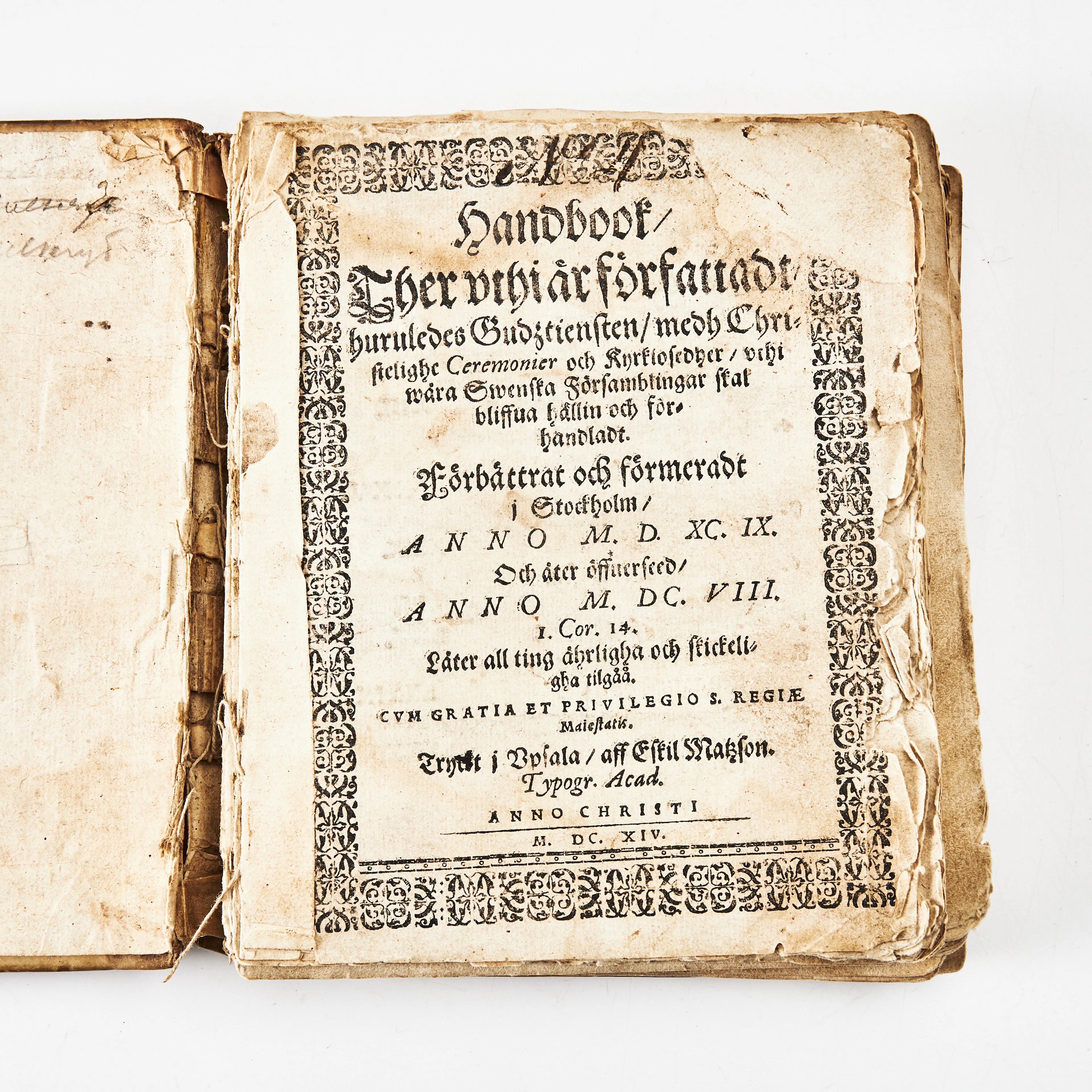 HANDBOK FÖR KYRKOORDNINGEN 1614 TRYCKT I UPPSALA.