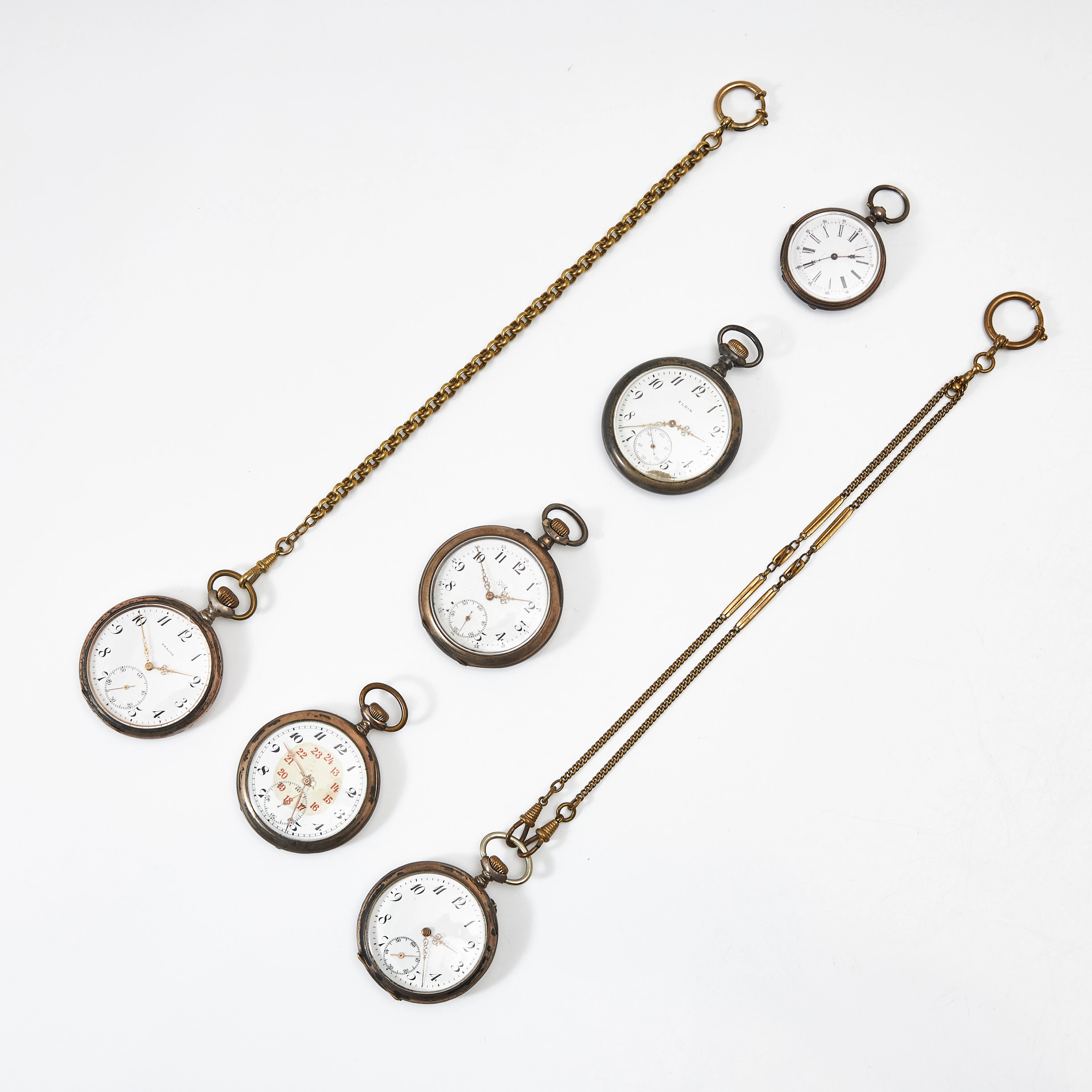 FICKUR, 6 st., 1900-tal, boetter i silver, bland annat Elgin, Zenith, L.U.C.