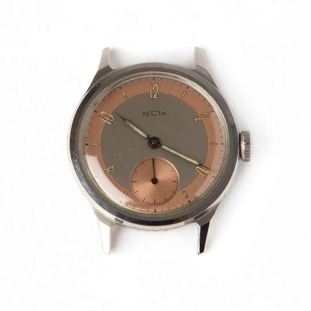 RECTA, Type G23, armbandsur, 33 mm, stål, ca 1950.