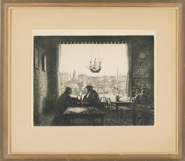 HARALD SALLBERG. Barinteriör, etsning, signerad.