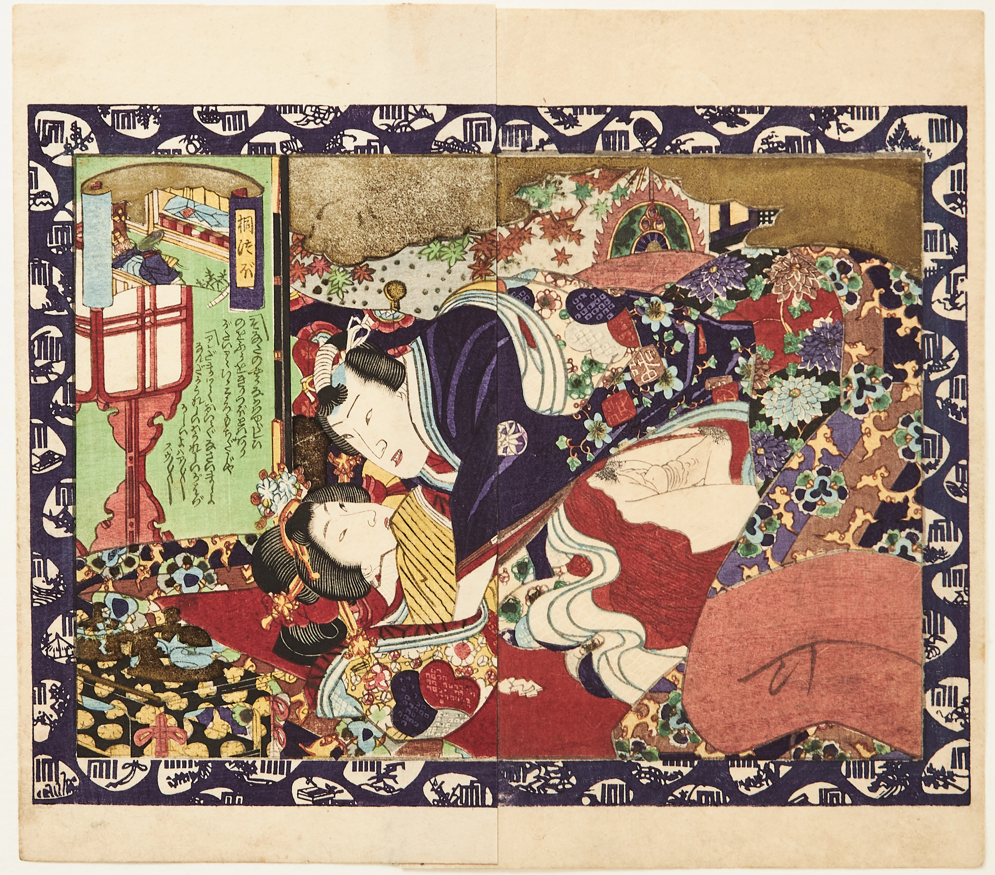 UTAGAWA KUNIMORI II (verksam ca 1830-1861). Tillskriven. Erotisk scen (shunga).