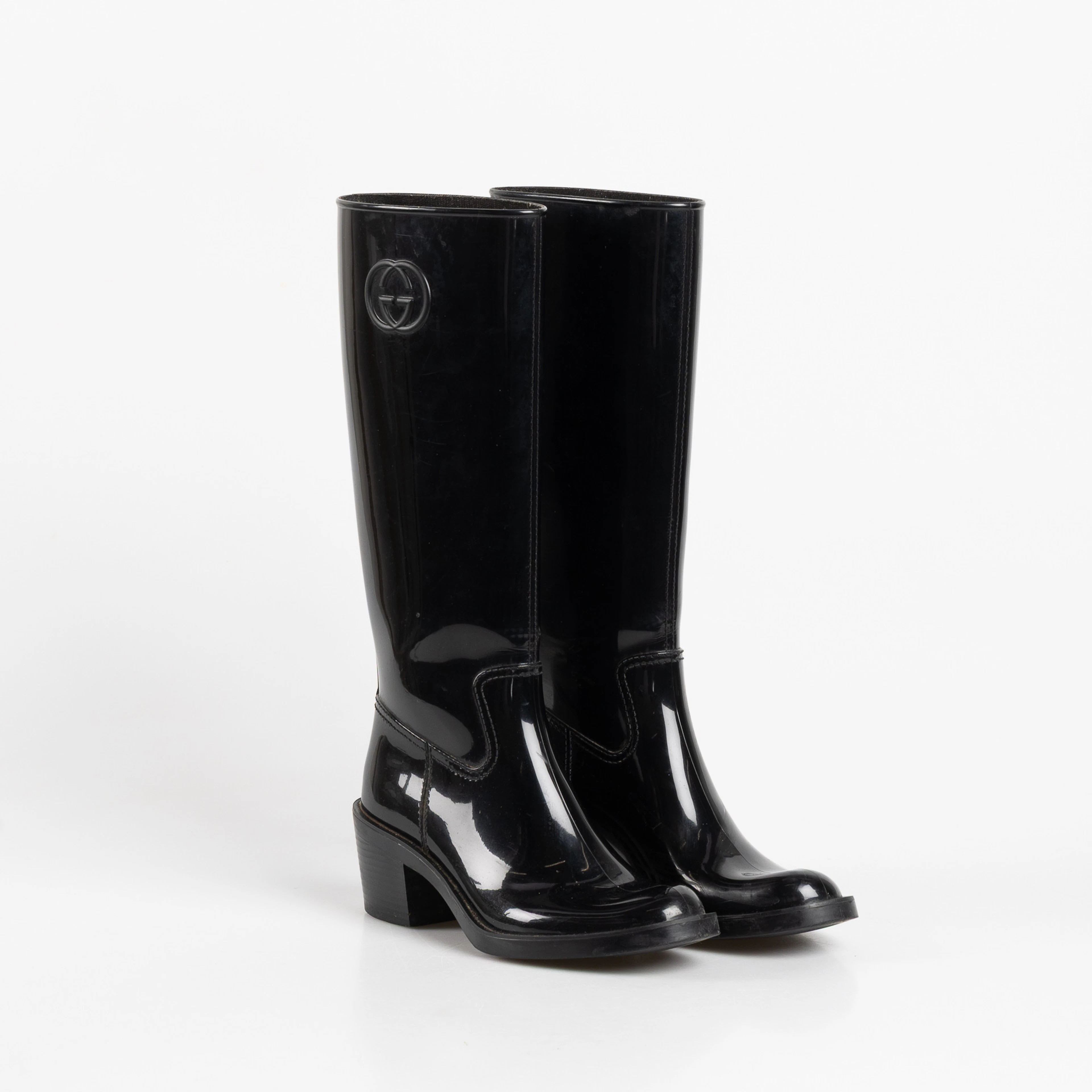 GUCCI, Gummistövlar," Wellington Black Rain Boots", storlek 36.