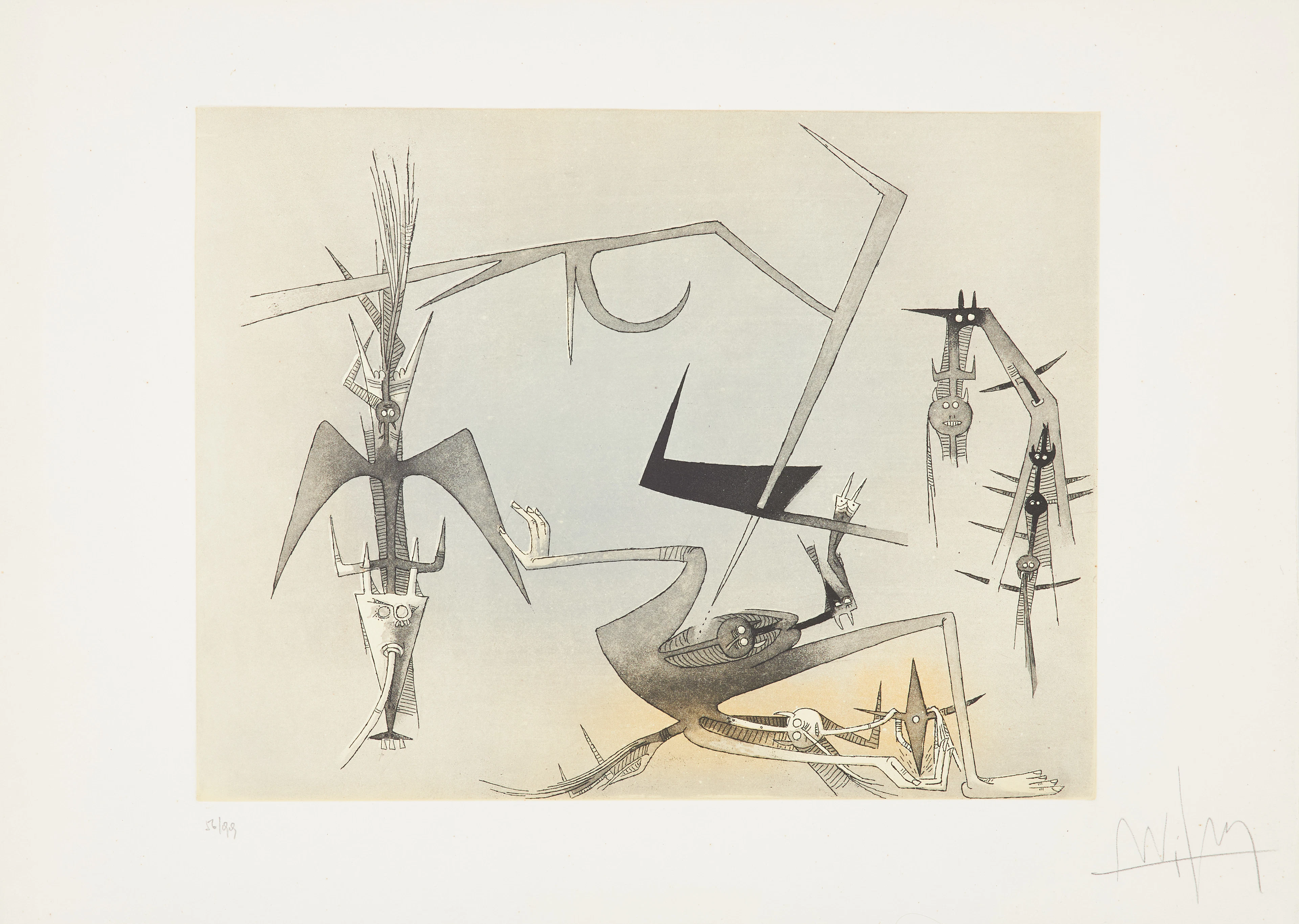 WILFREDO LAM. Komposition, etsning akvatint, signerad, numrerad 56/99.