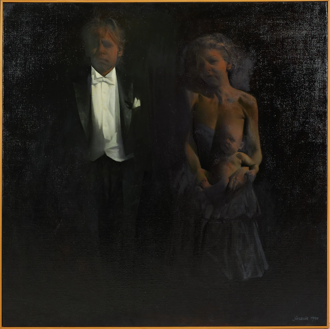 KJELL JÖRSTEDT. Utan titel, familjebild, olja på duk, signerad och
