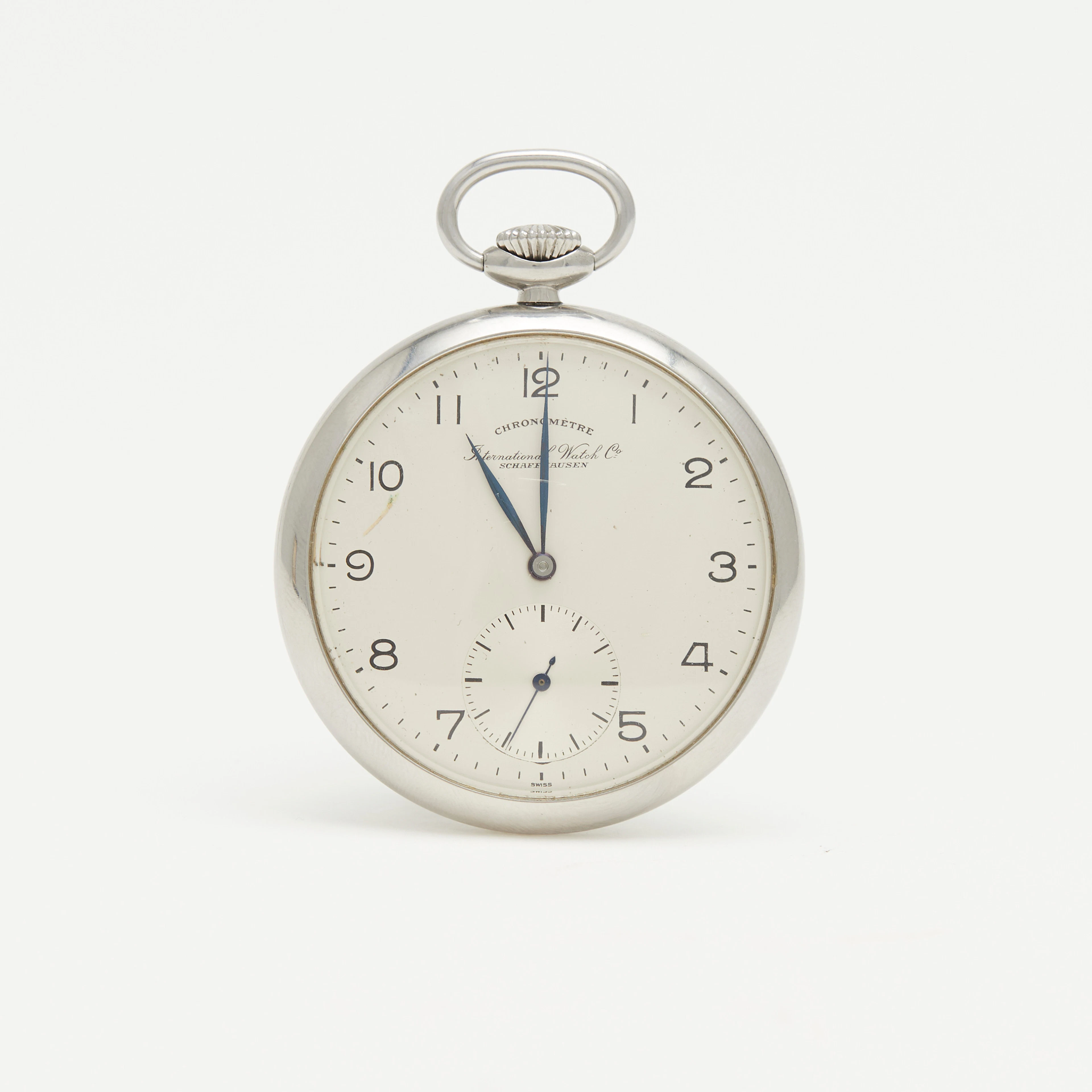 IWC SCHAFFHAUSEN. Frach-Taschenuhr, Chronometer, Handaufzug, Staybrite-Stahlgehä