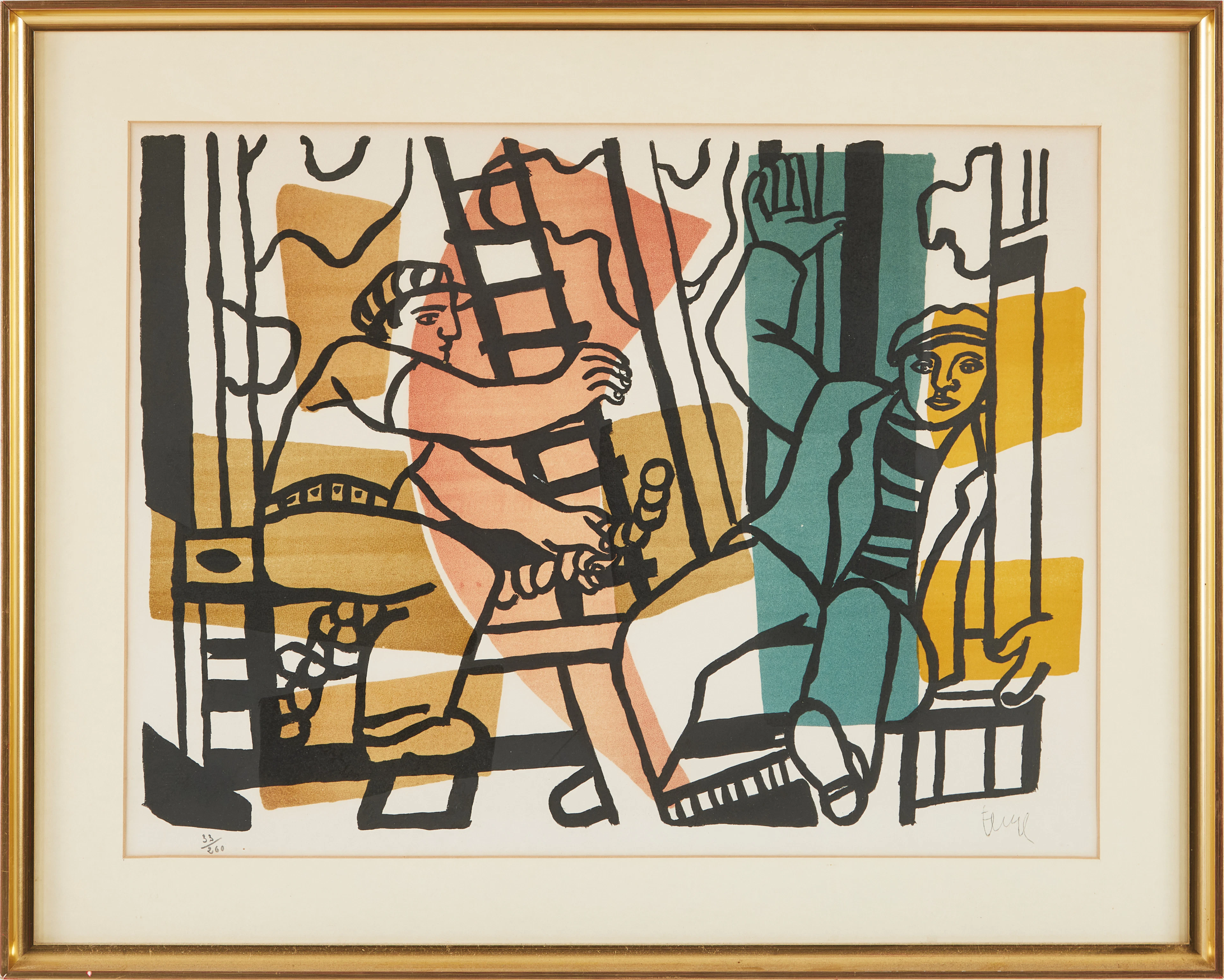 FERNAND LÉGER. efter: "Les constructeurs", signerad F. Léger, färglitografi