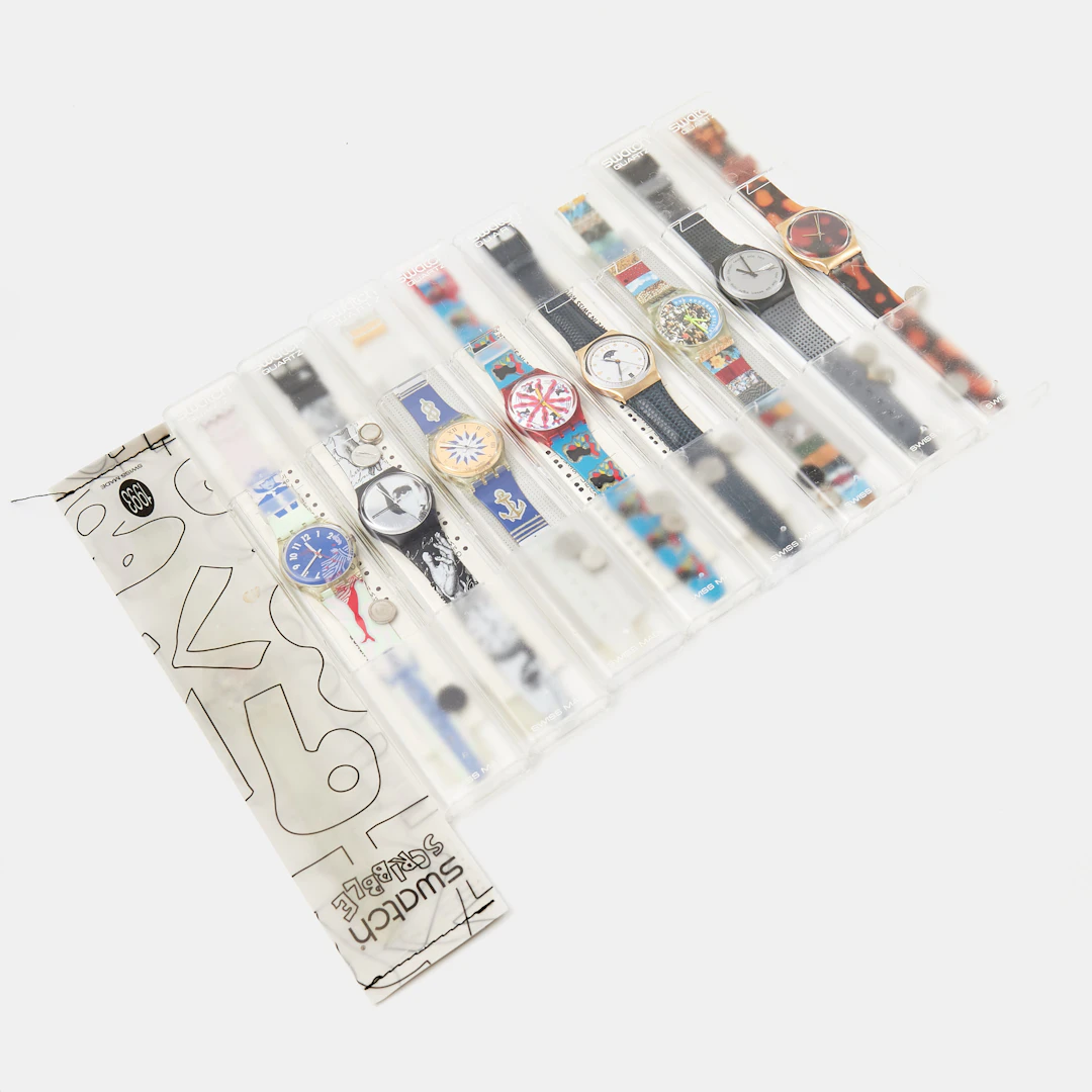 SWATCH, 9 styck, samling armbandsur, 1980/1990-tal, i originalförpackningar.