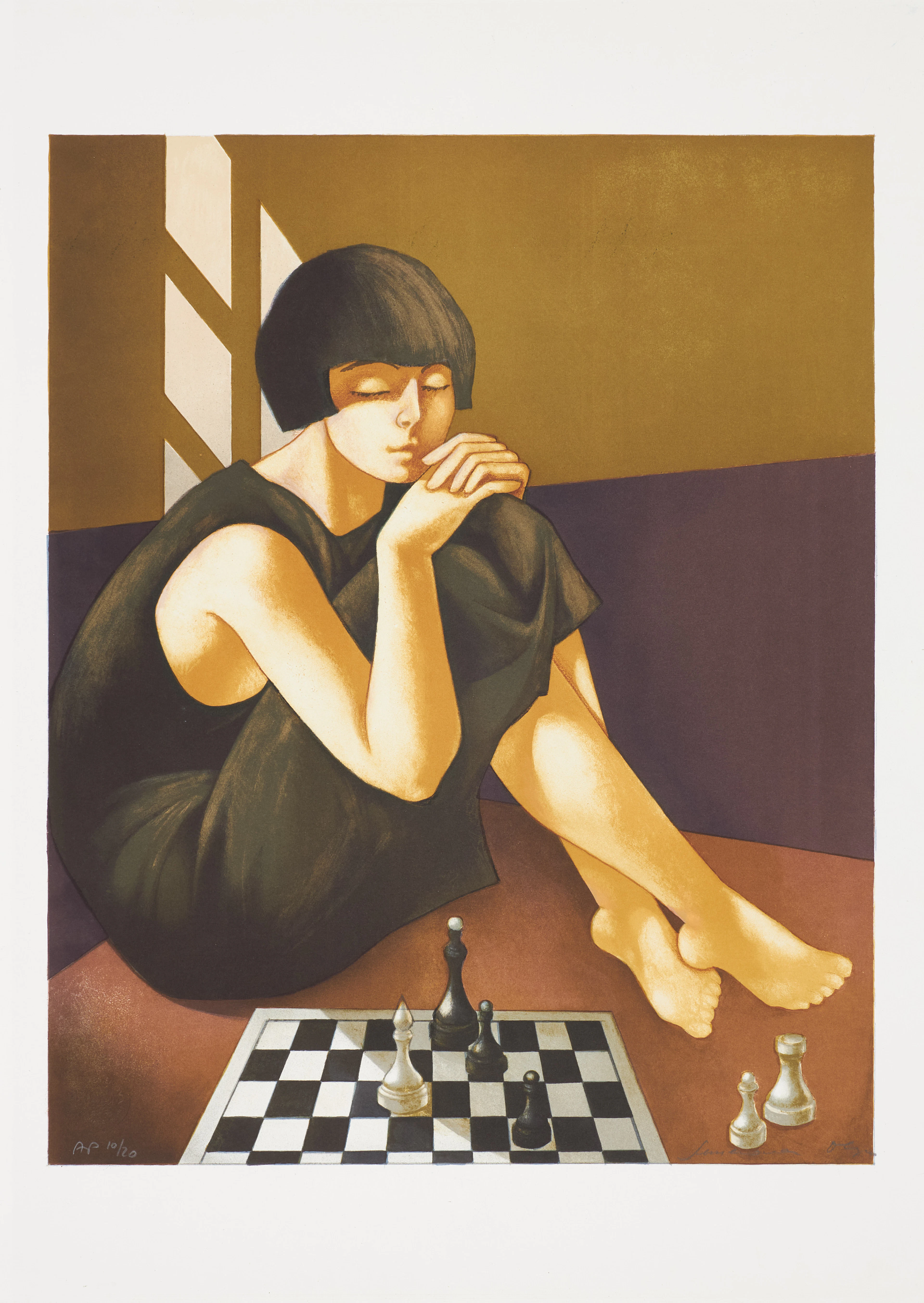OLGA SEMENOVA. "Chess", färglitografi, signerad och numrerad 10/20.