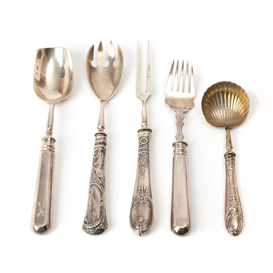 SERVERINGSBESTICK, 5 st, silver, Ryssland.