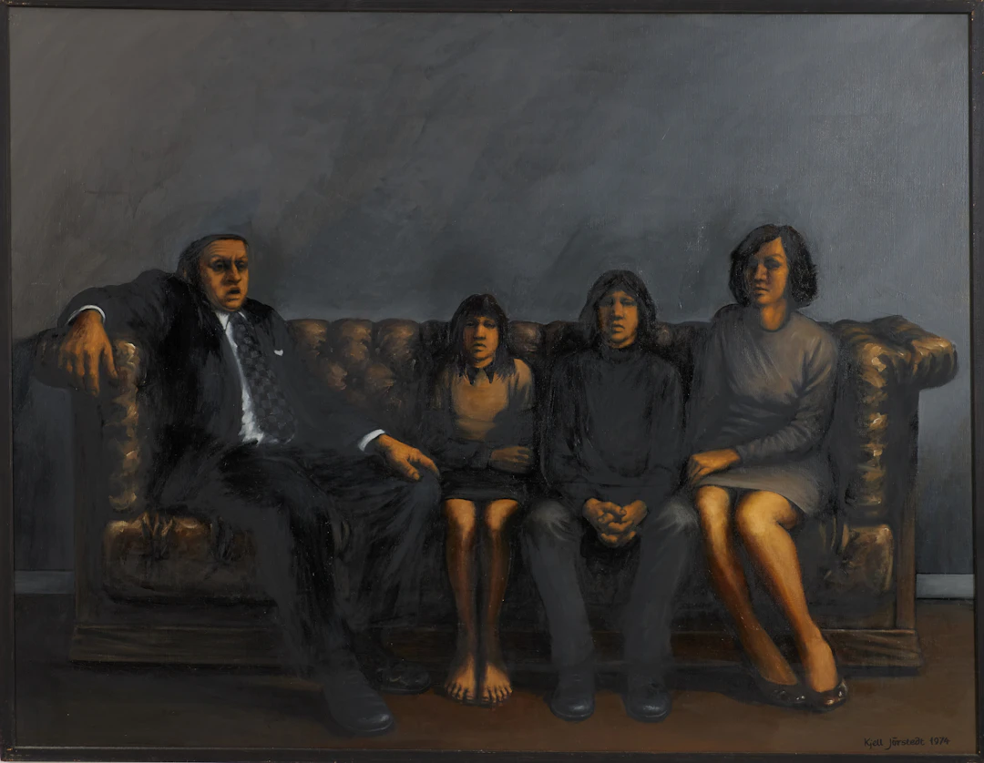 KJELL JÖRSTEDT. Utan titel, familj, olja på duk, signerad och daterad 1974.