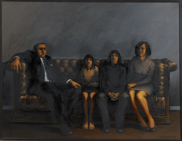 KJELL JÖRSTEDT. Utan titel, familj, olja på duk, signerad och daterad 1974.