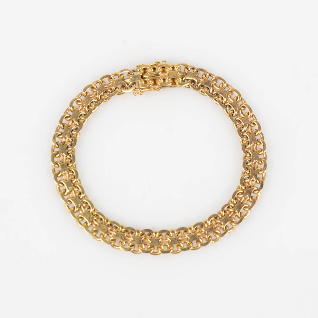 ARMBAND, 18K, X-länk, Svenska Guldvaruaktiebolaget T Be, Stockholm 1965.