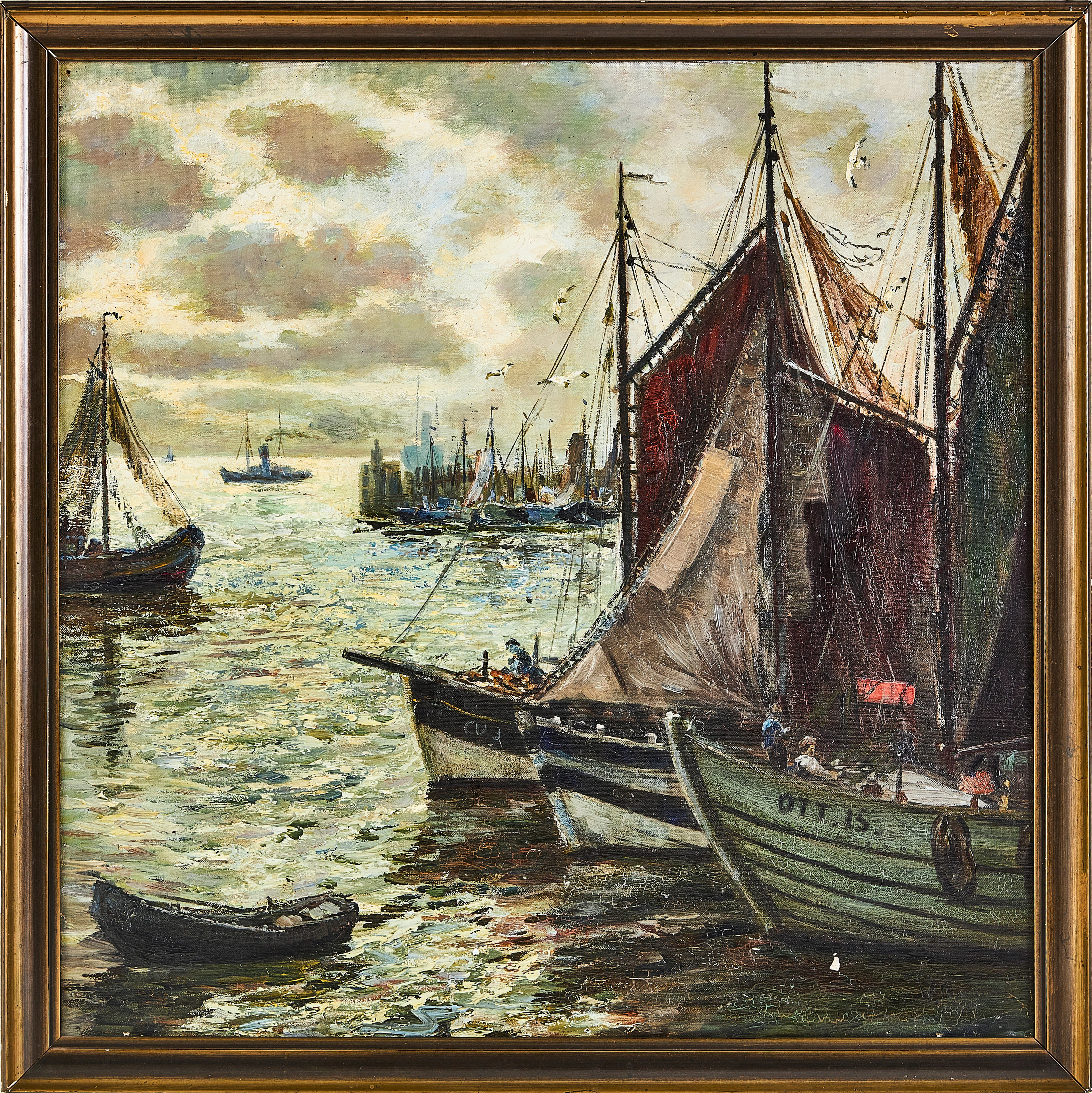 WILHELM MOSBLECH (Tyskland 1868-1934) Segelbåtar i aftonljus, oljemålning