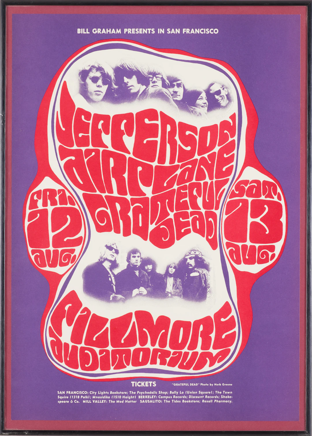JEFFERSON AIRPLANE & GRATEFUL DEAD, konsertaffisch, screentryck, August