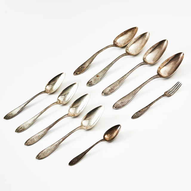 SAMLING BESTICK, silver, modell svensk spetsig.