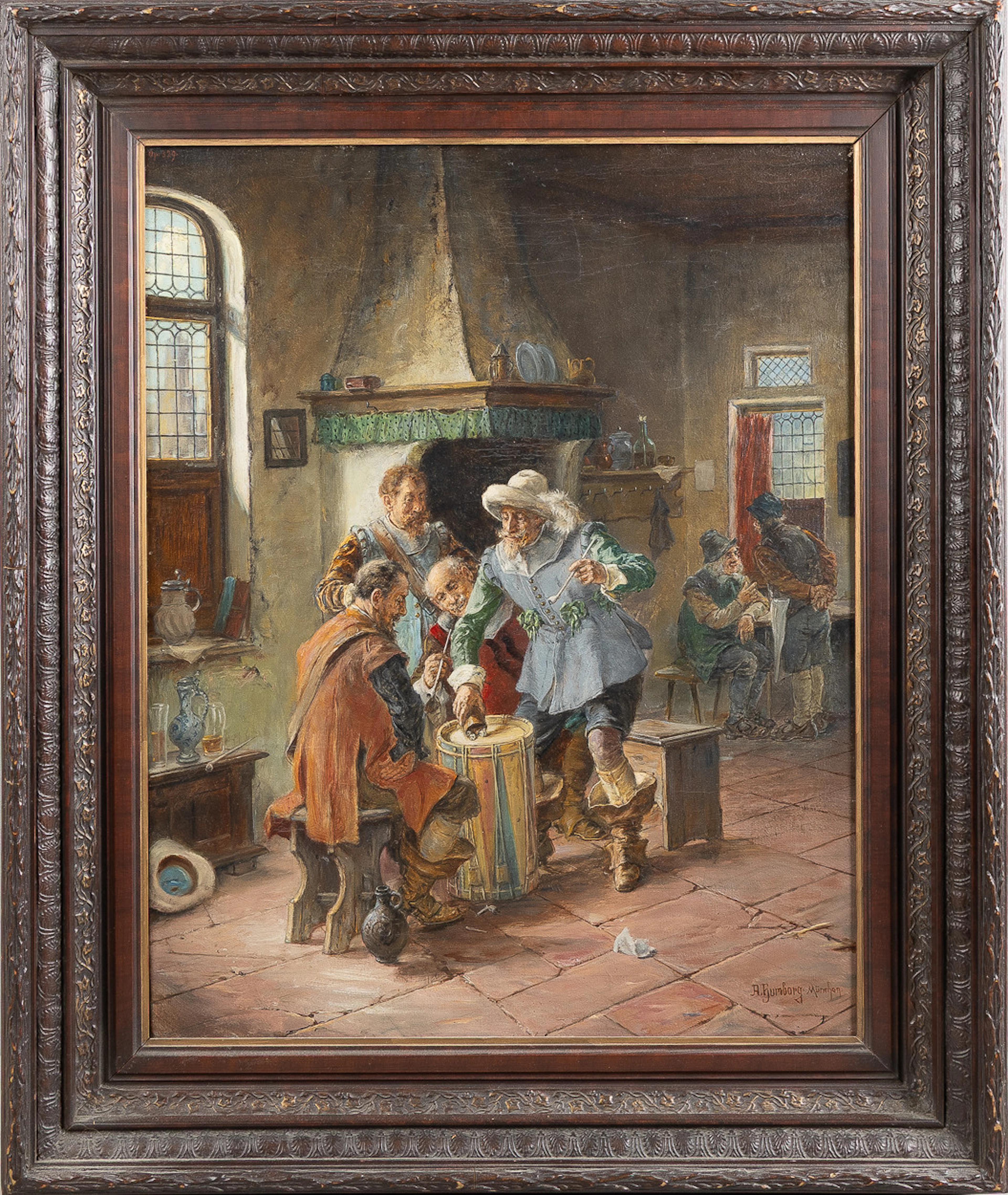 ADOLF HUMBORG (ÖSTERRIKE, 1847-1921). Interiör med tärningsspel, olja på duk.