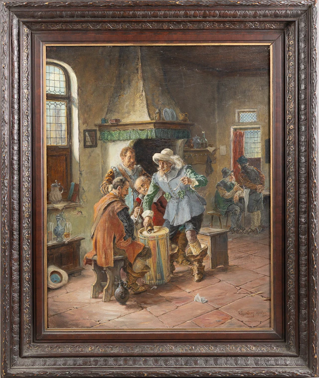 ADOLF HUMBORG (ÖSTERRIKE, 1847-1921). Interiör med tärningsspel, olja på duk.