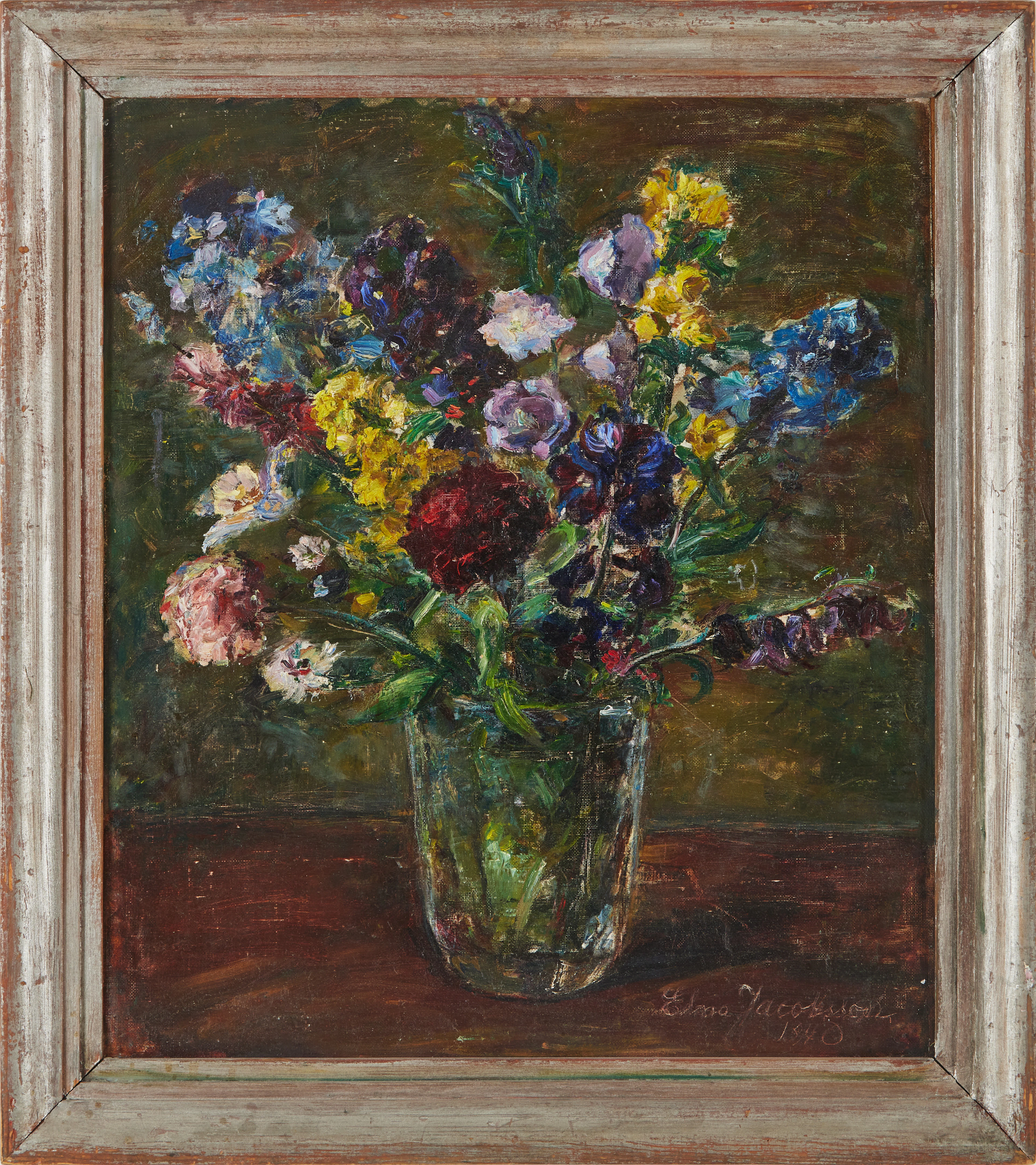 ELNA JACOBSSON (1894-1985). Blommor i vas, stilleben, olja på duk