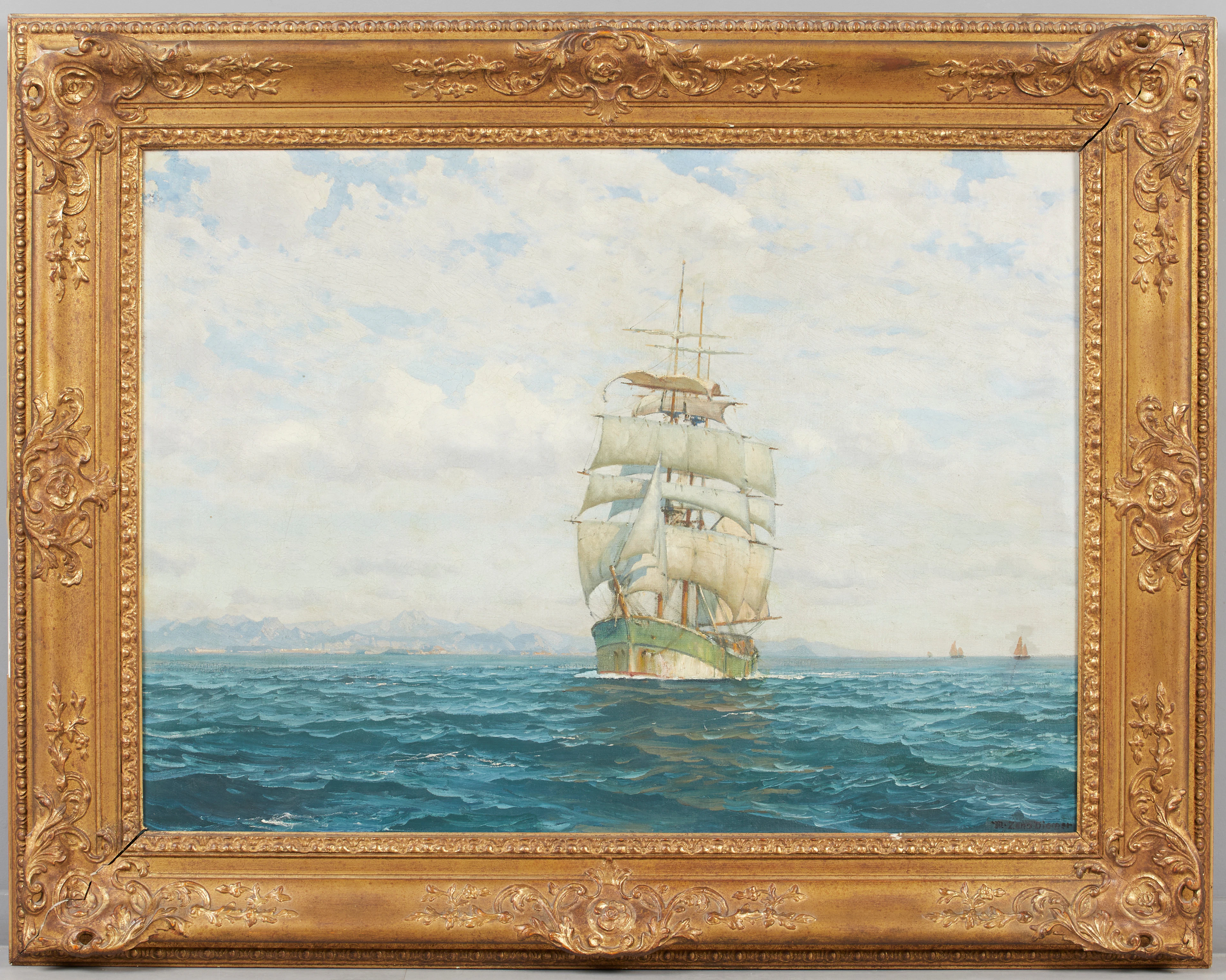 MICHAEL ZENO DIEMER (1867-1939). Dreimaster auf offener See, Ölgemälde.
