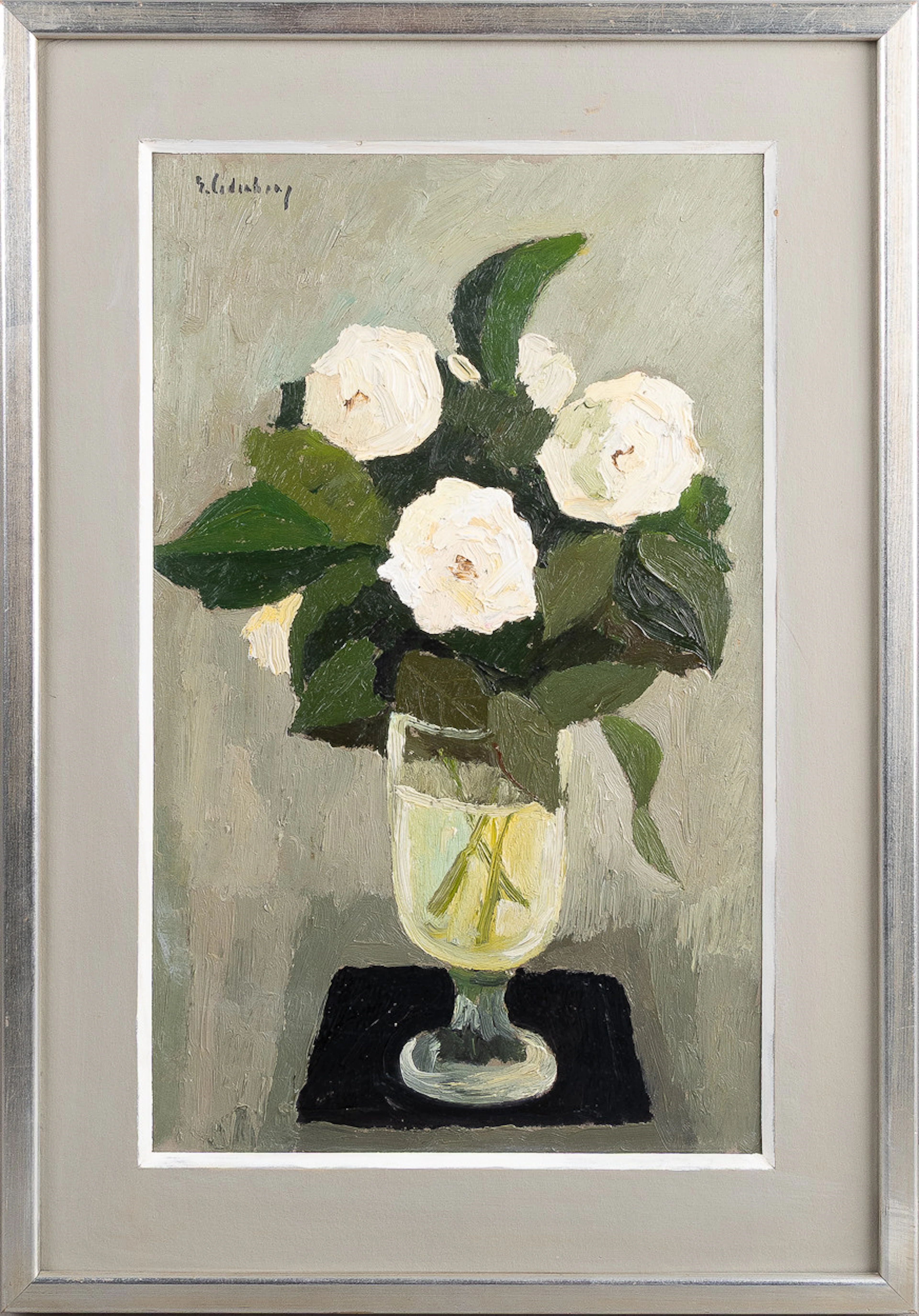 ERIK CEDERBERG. Olja på pannå, blomsterstilleben, signerad.