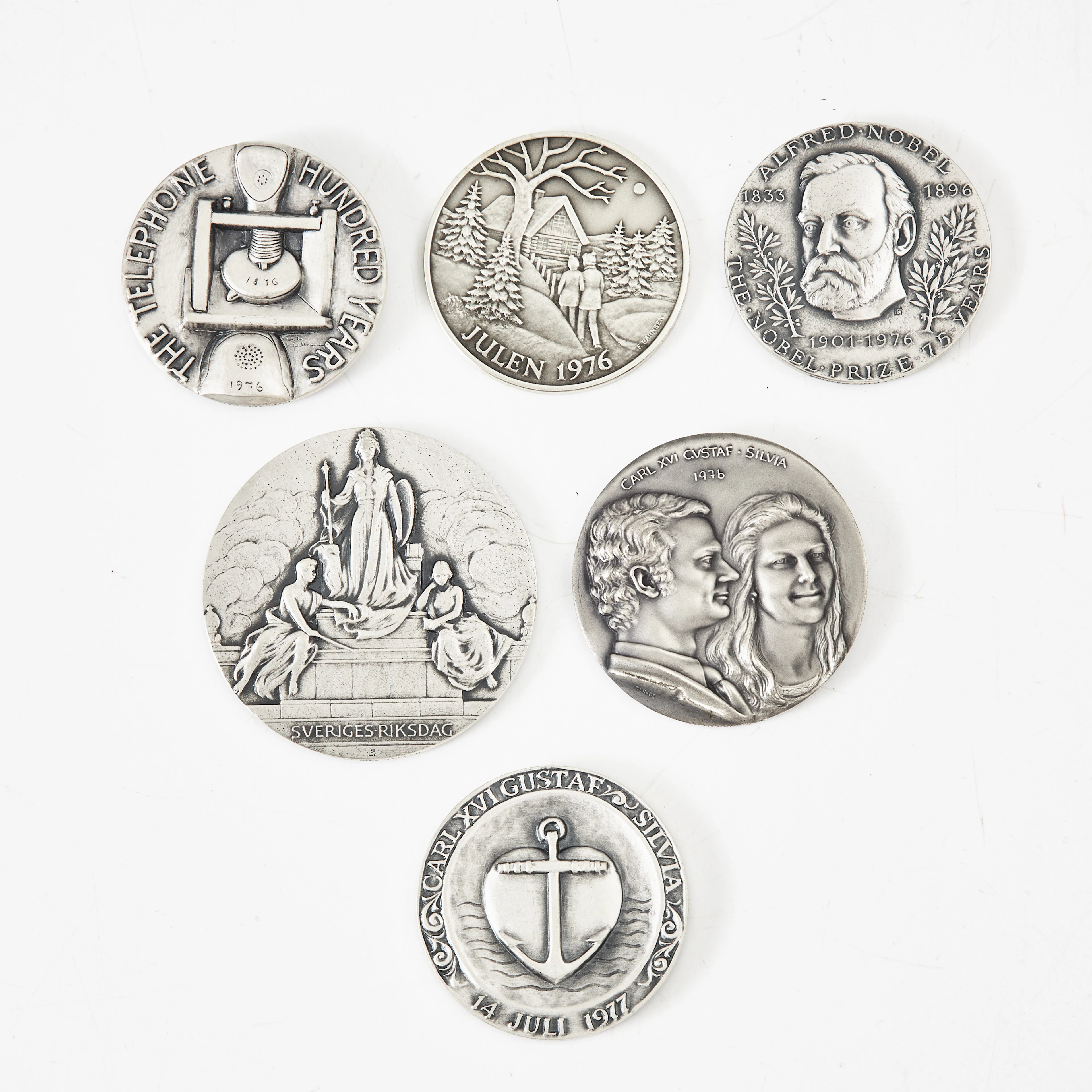 MINNESMEDALJER, 6 st, sterlingsilver och finsilver 999/1000.
