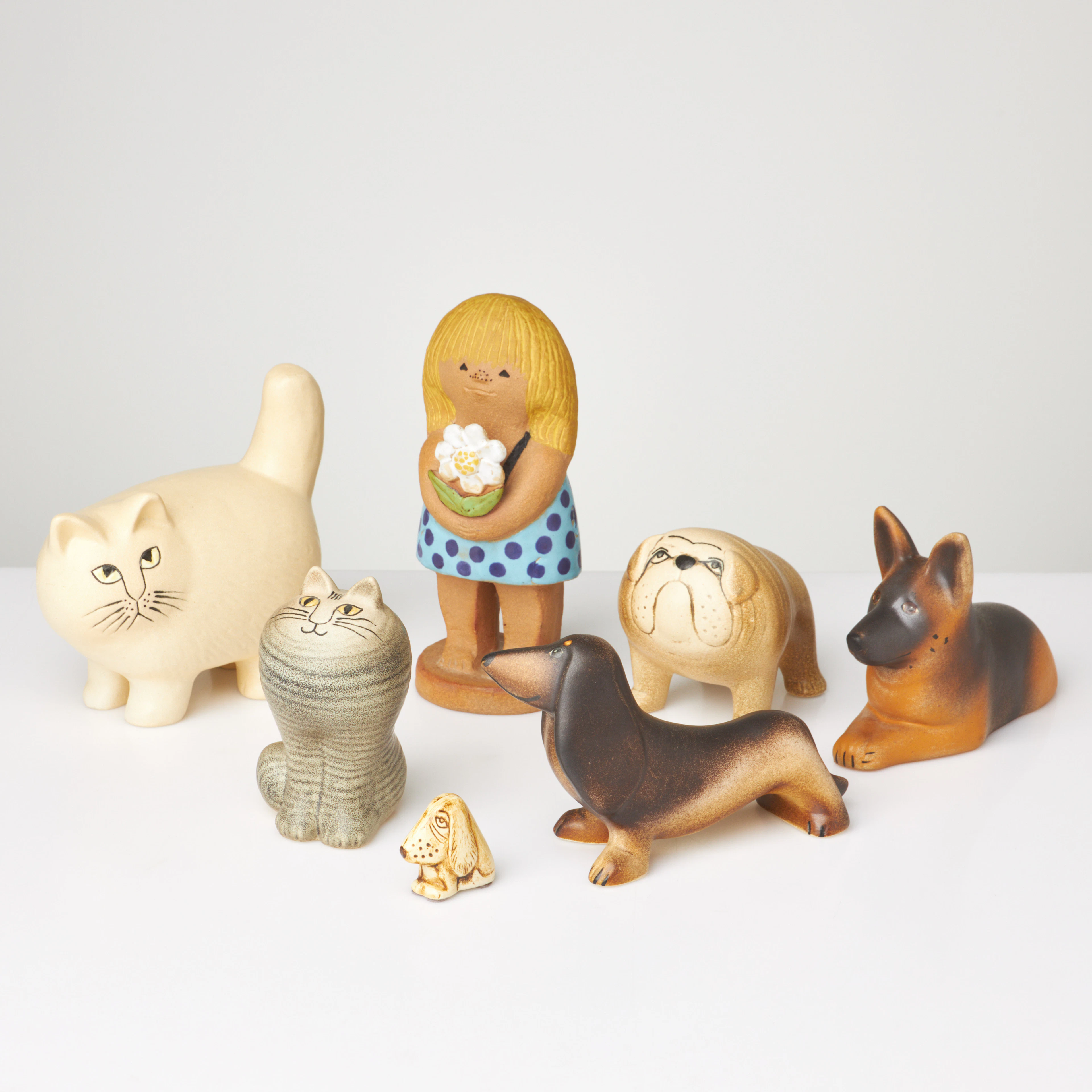 LISA LARSON. FIGURINER, 7 dlr, 2 katter, 4 hundar, K-studion Gustavsberg