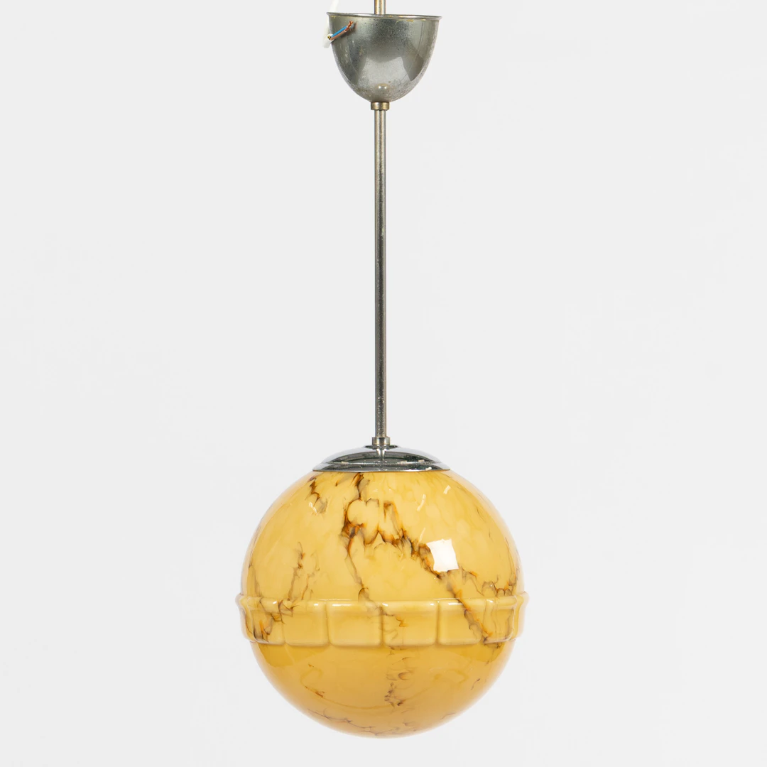 TAKLAMPA, art deco, kupa i glas med marmorerad dekor, 1920/30-tal.
