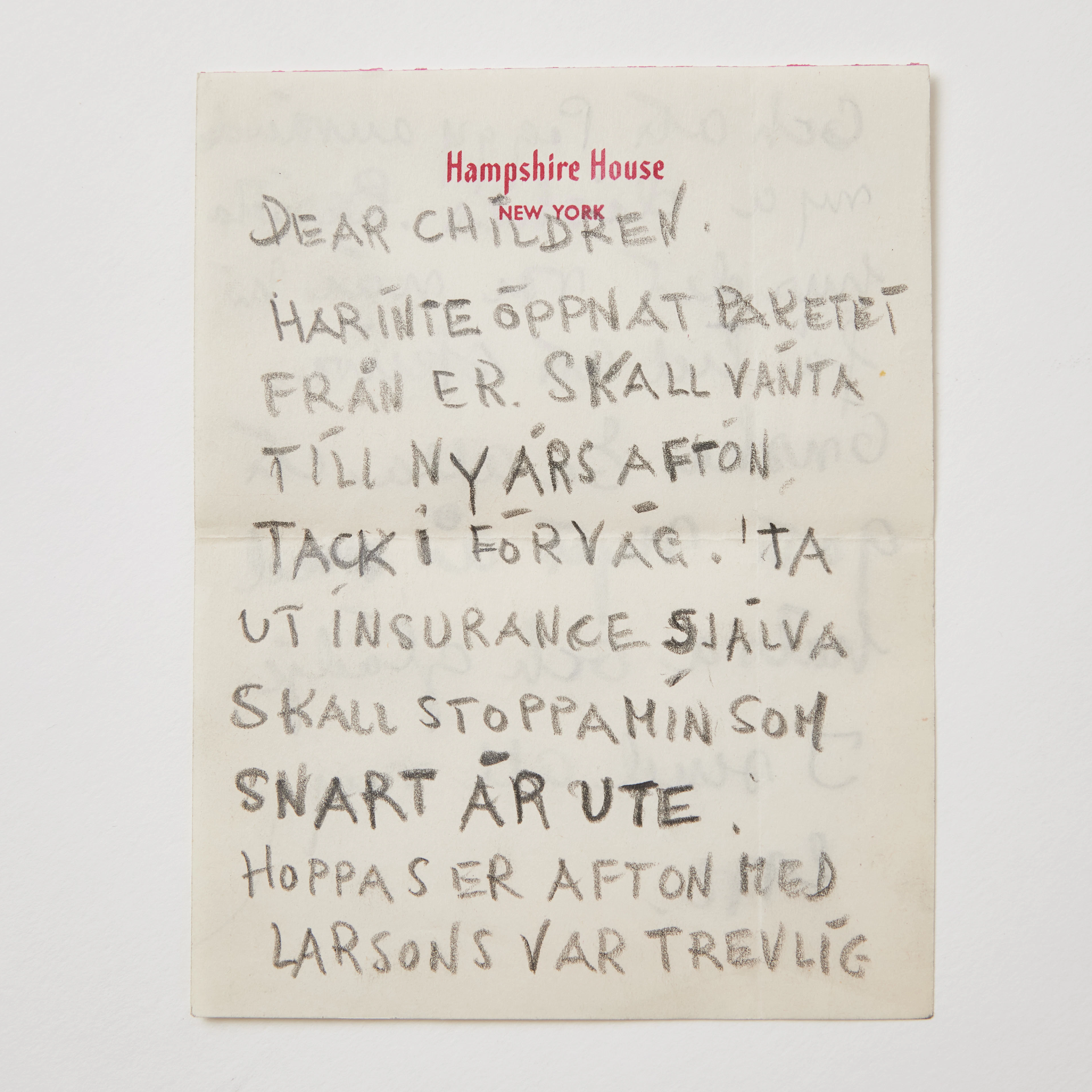 GRETA GARBO, HANDWRITTEN LETTER IN SWEDISH THE CHILDREN OF HER BROTHER