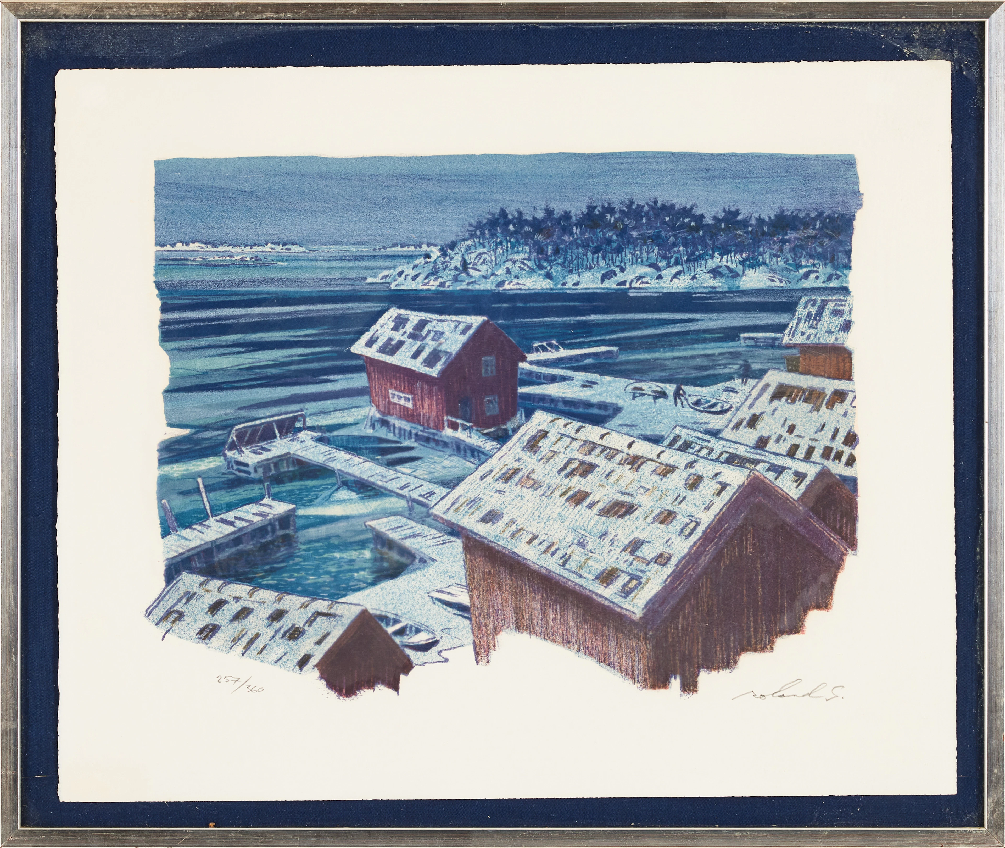 ROLAND SVENSSON. "Vinterskymning, Sandhamn", 1977, signerad roland