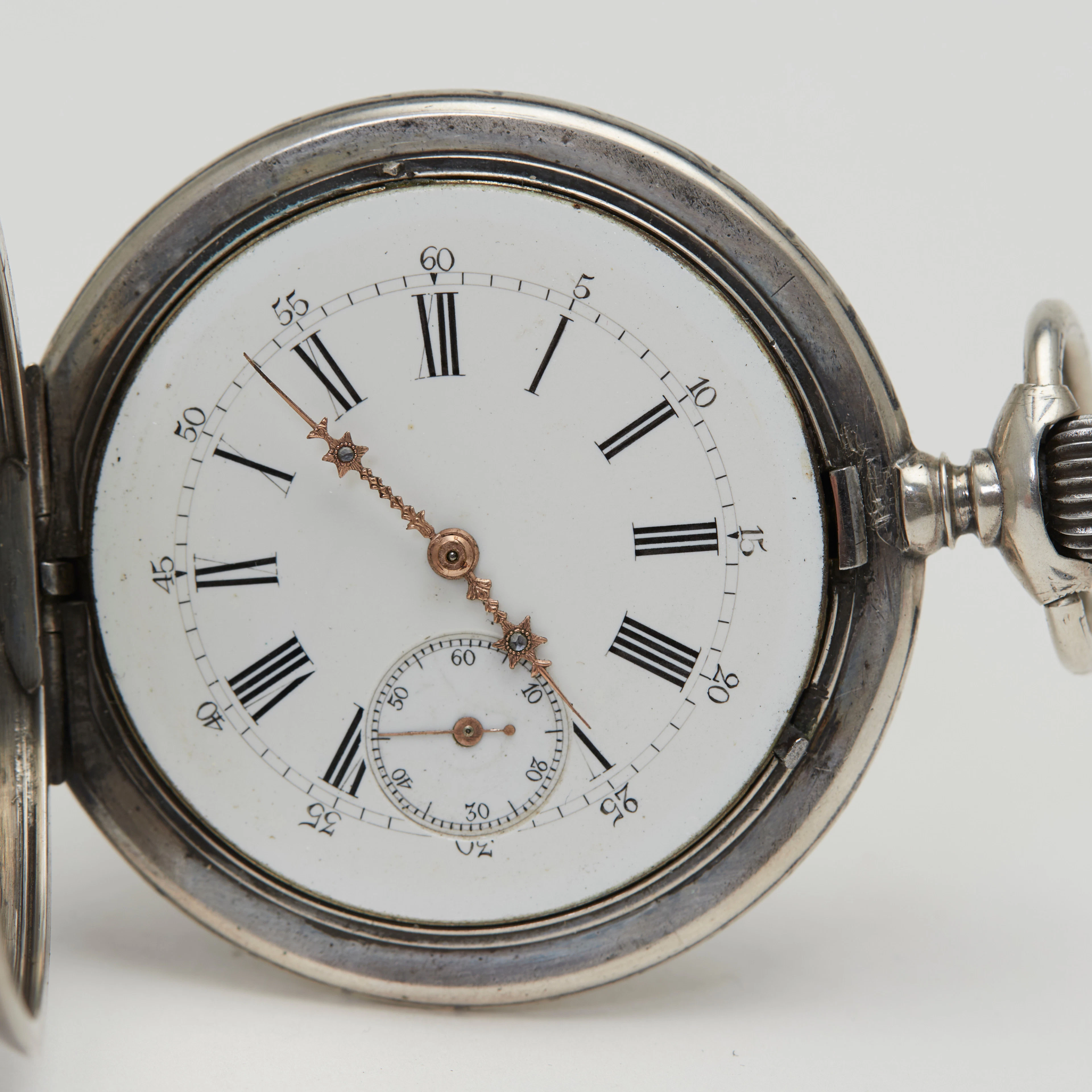 SAVONNETTE hunter pocket watch, silver, circa 1910.