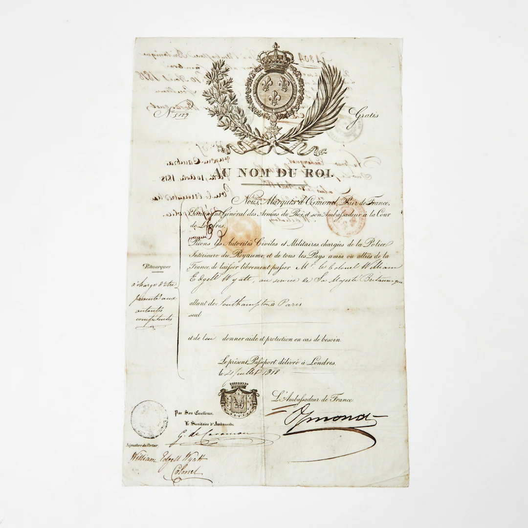 PASS FÖR ÖVERSTE WYATT, LONDON 1818.