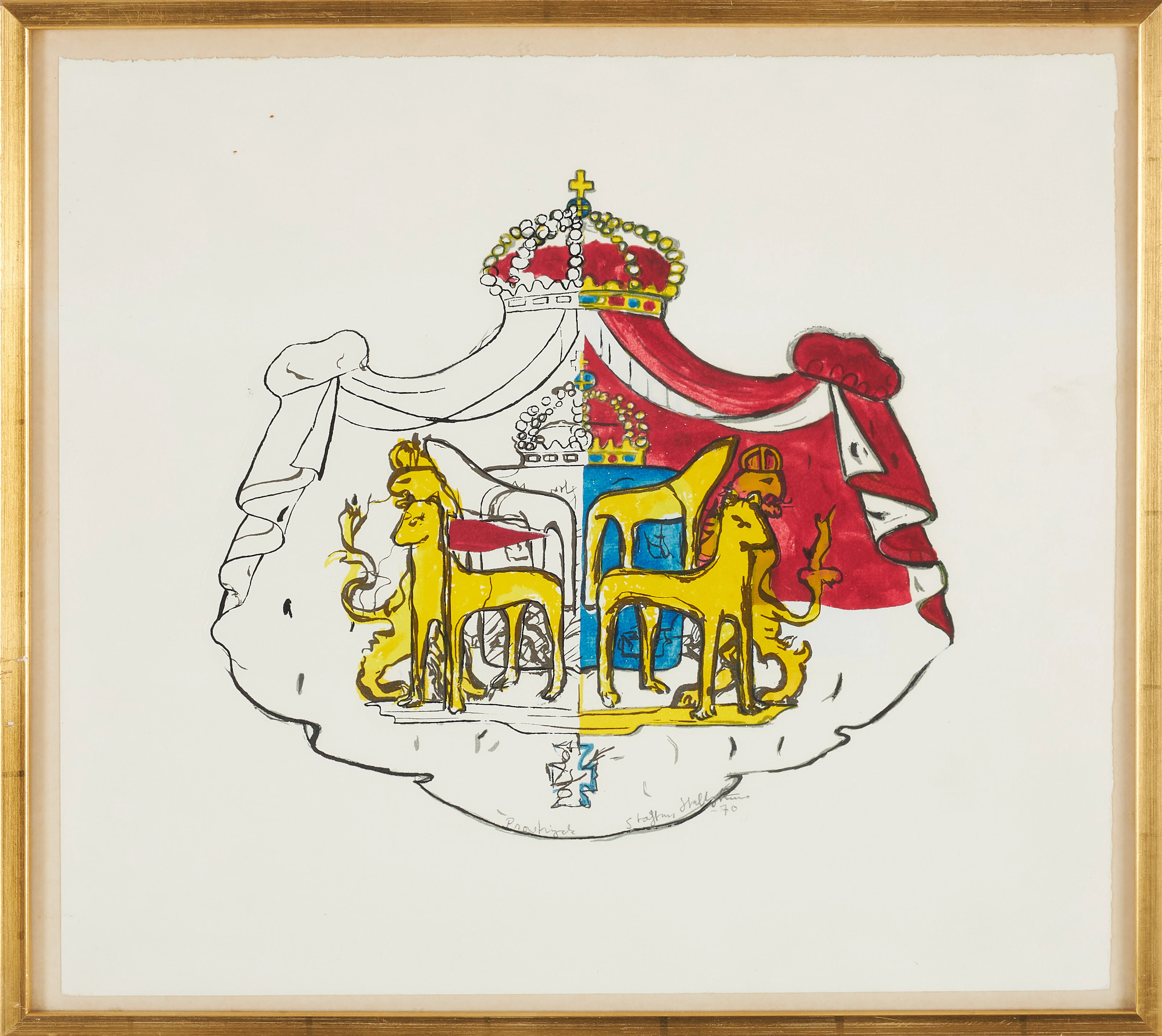 STAFFAN HALLSTRÖM. "Svenskt alternativ", färglitografi, märkt provtryck