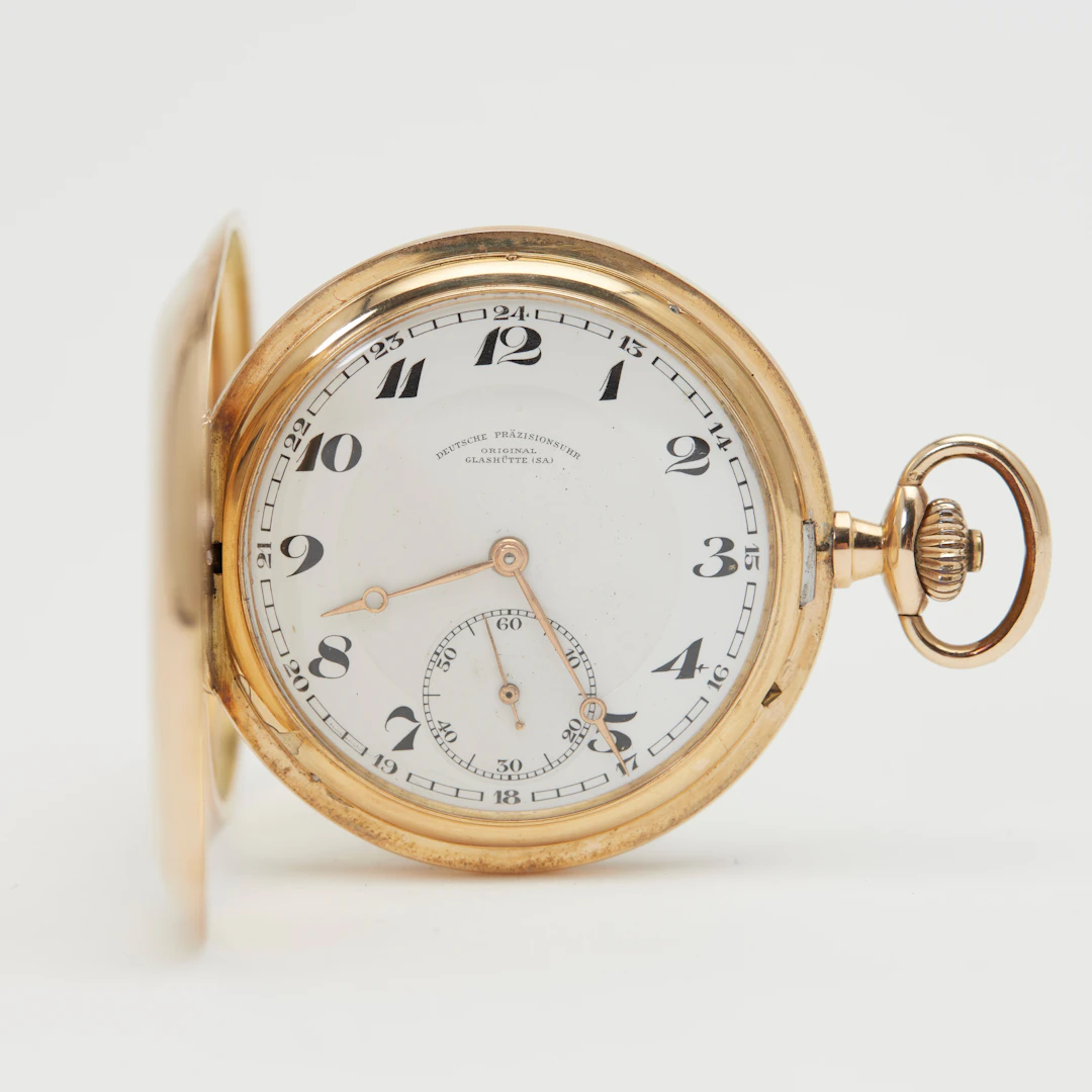 GLASHÜTTE. Savonnette-Taschenuhr, 'Sav. Lucia' Full-Set, 585er Gelbgold