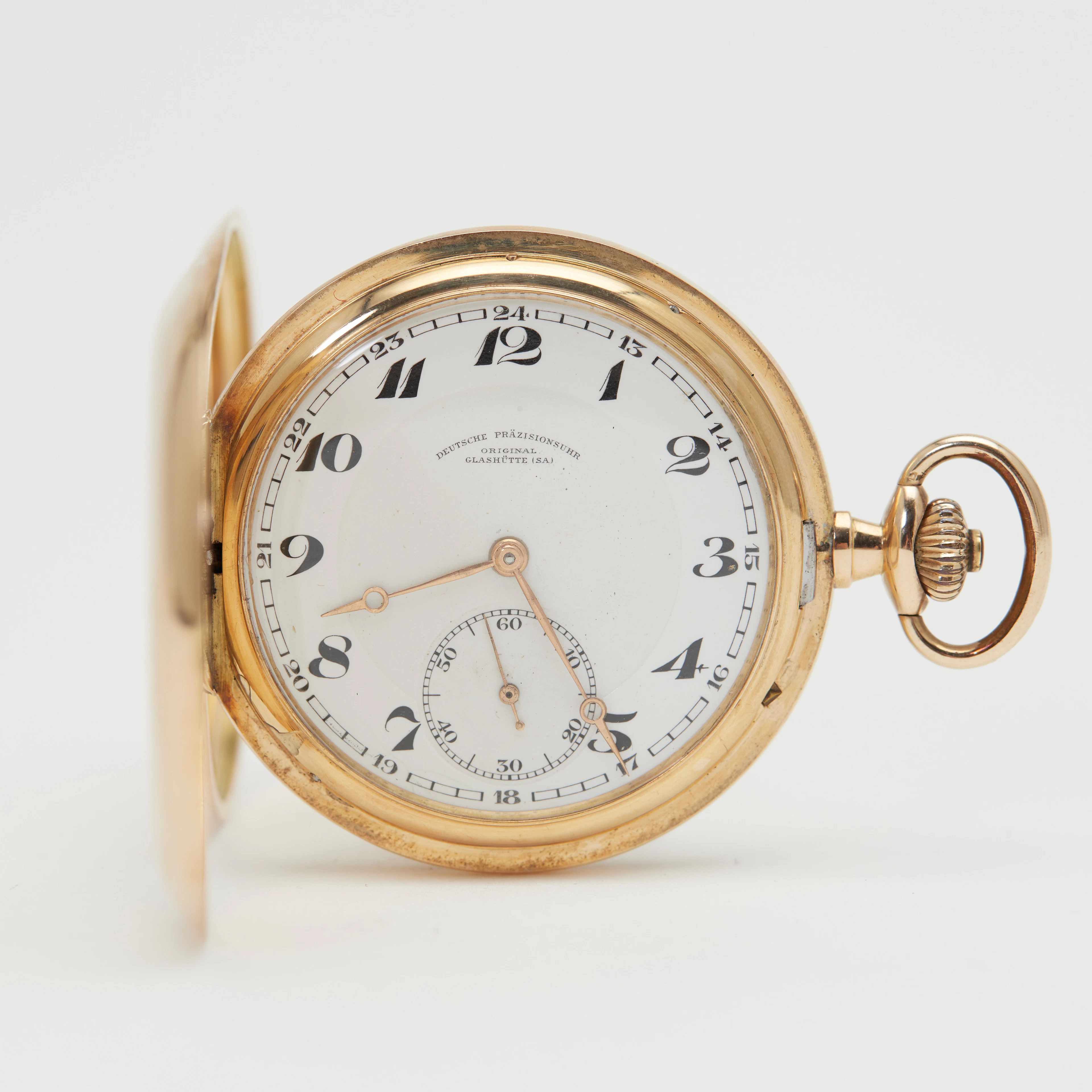 GLASHÜTTE. Savonnette-Taschenuhr, 'Sav. Lucia' Full-Set, 585er Gelbgold