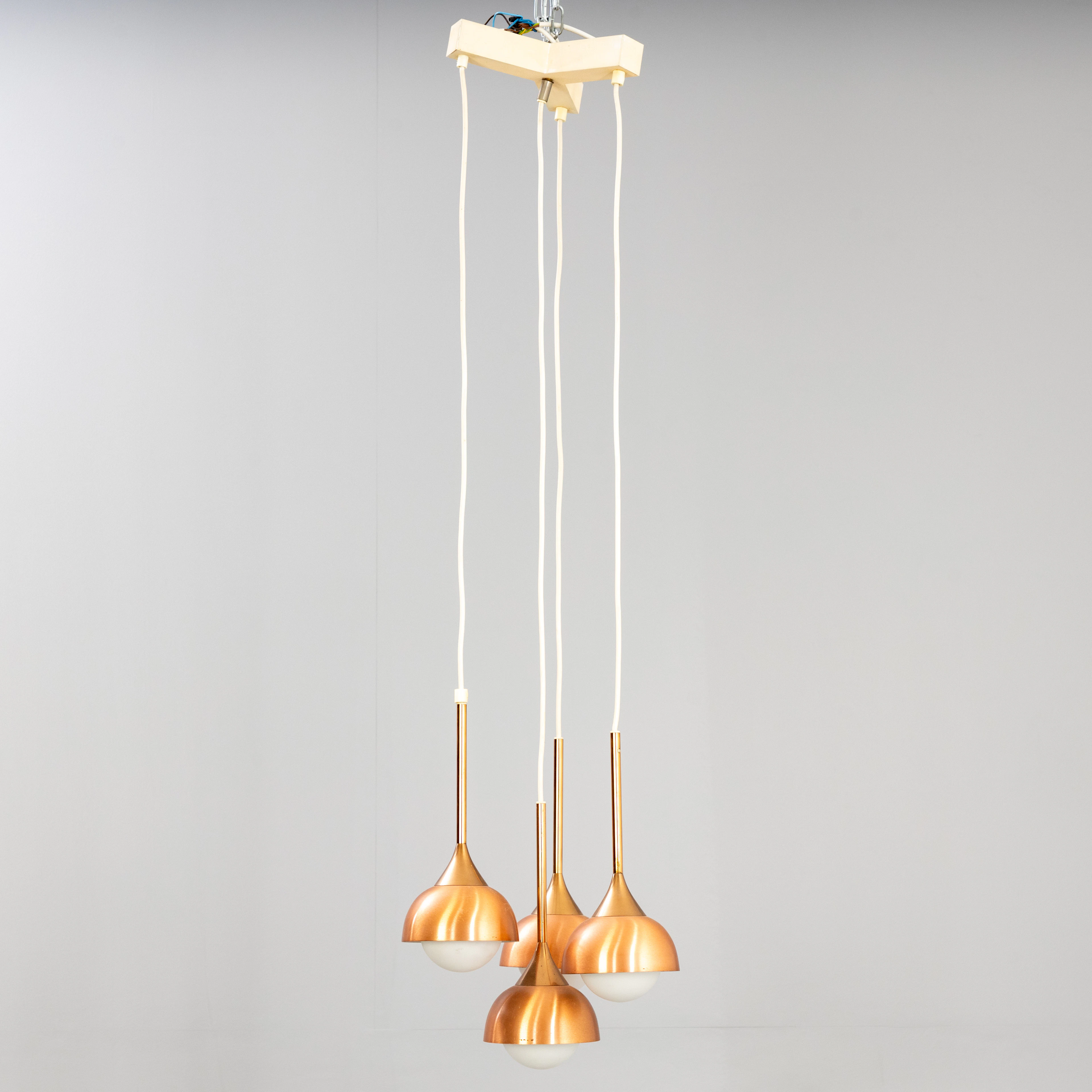 Kaskadenlampe, 4-flammig, kupferfarbig, 1960er Jahre.