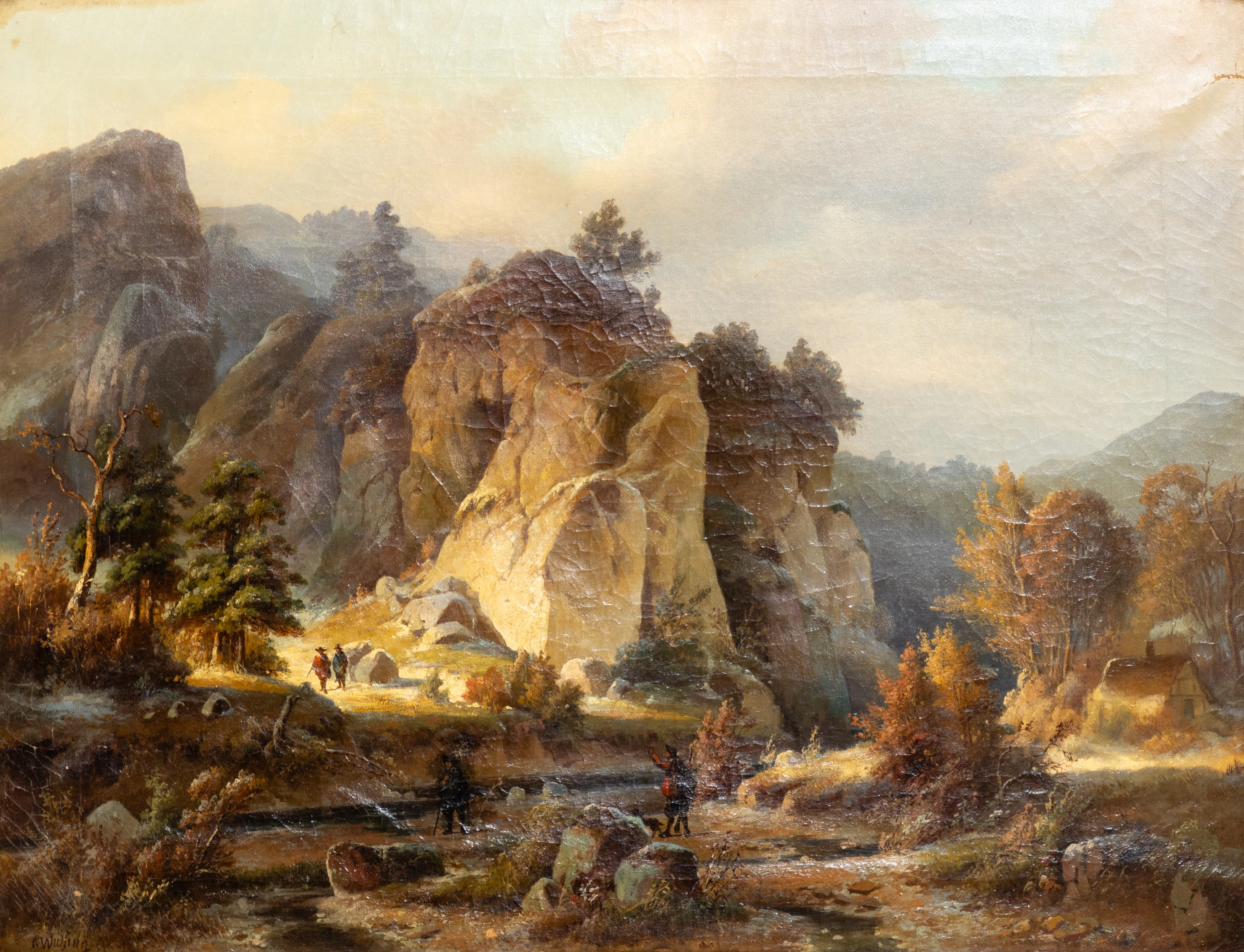 CARL WÜLFING (1812-1871). Jäger in felsiger Landschaft.
