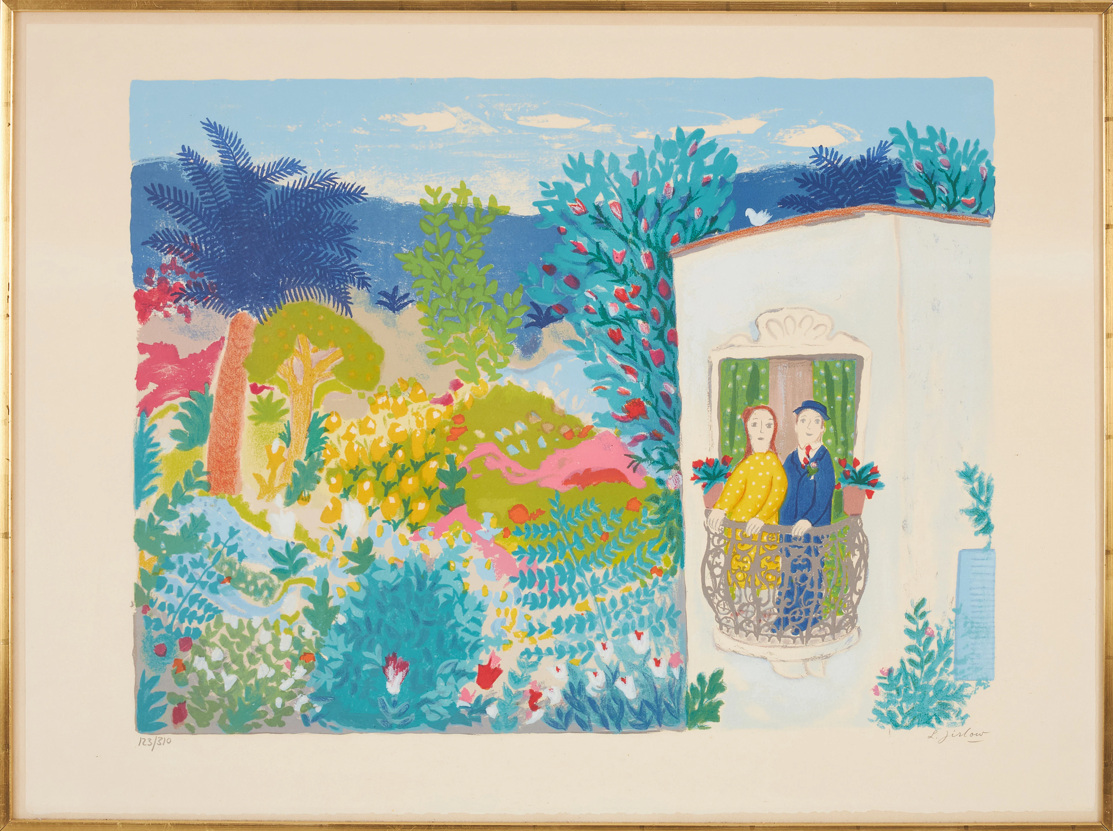 LENNART JIRLOW. På balkongen, litografi, 123/310, signerad.