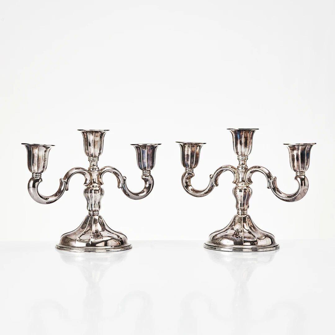 KANDELABRAR, 1 par, silver, barockstil, 1900-talets mitt, märkta Norge
