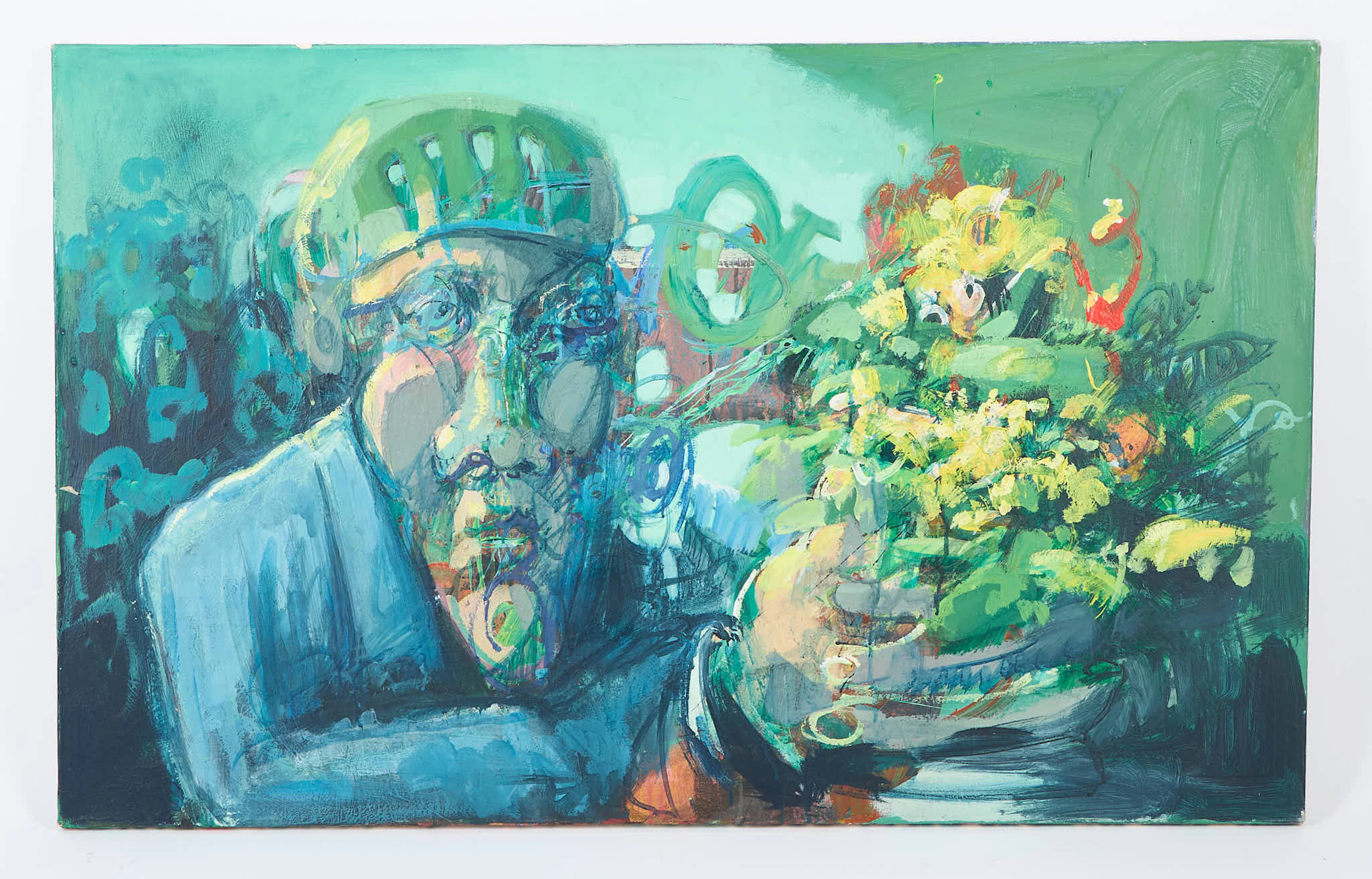 ANNE ROSSI (1973). Blomsterhälsning, a tergo signerad, olja på duk.