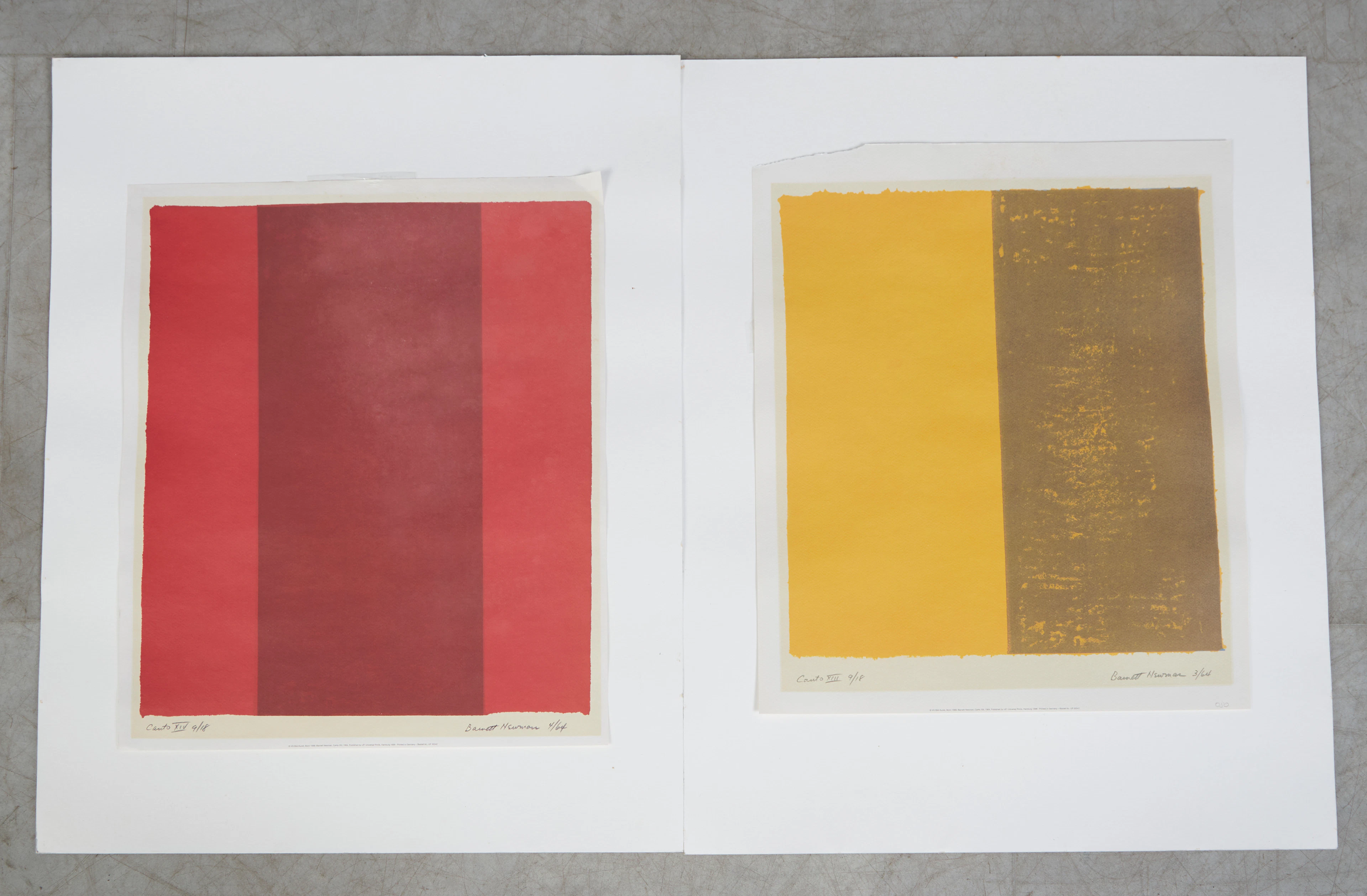 BARNETT NEWMAN (1905-1970). zwei Offset Drucke der „Canto“ Serie.