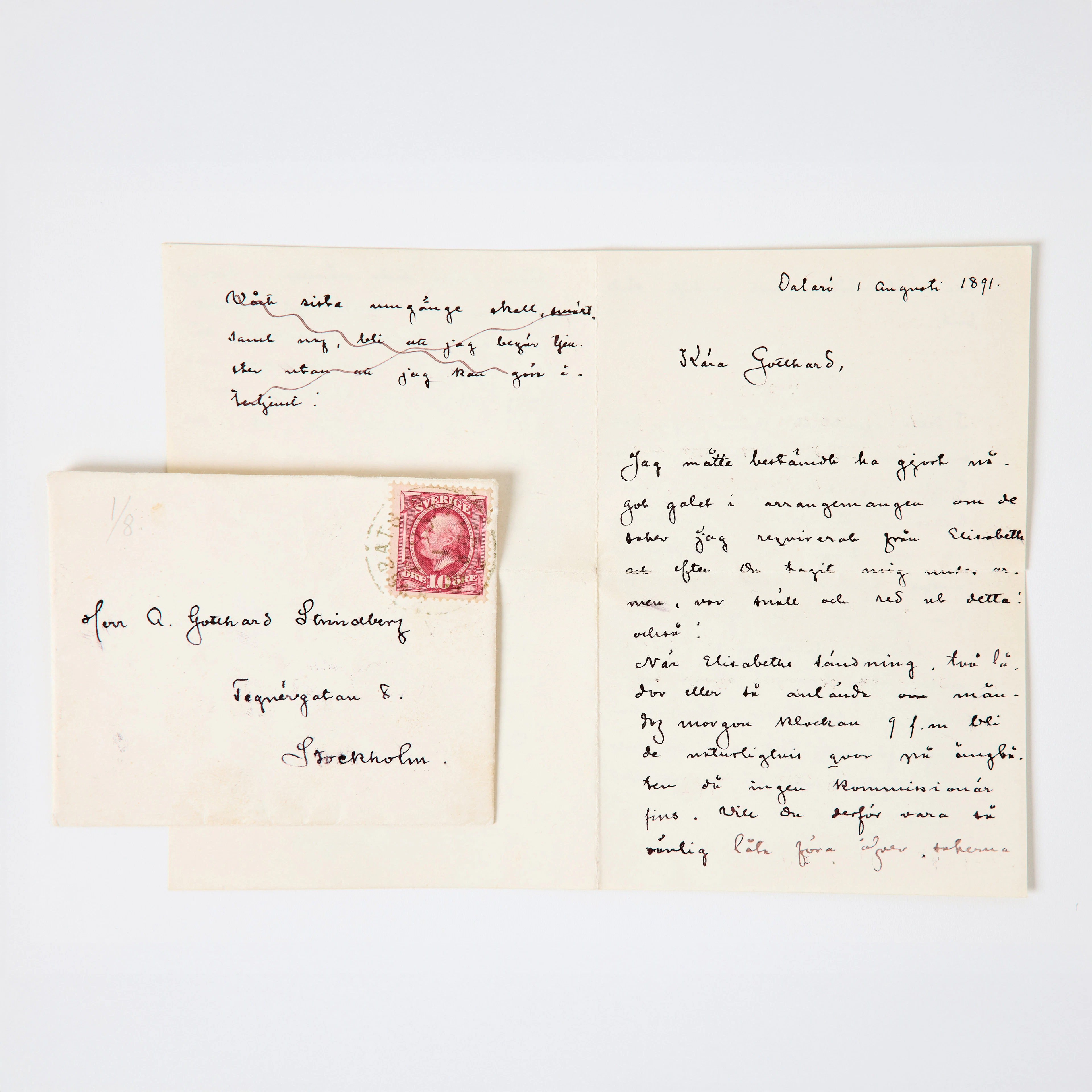 AUGUST STRINDBERG, BREV TILL KUSIN GOTTHARD, Dalarö 1891.
