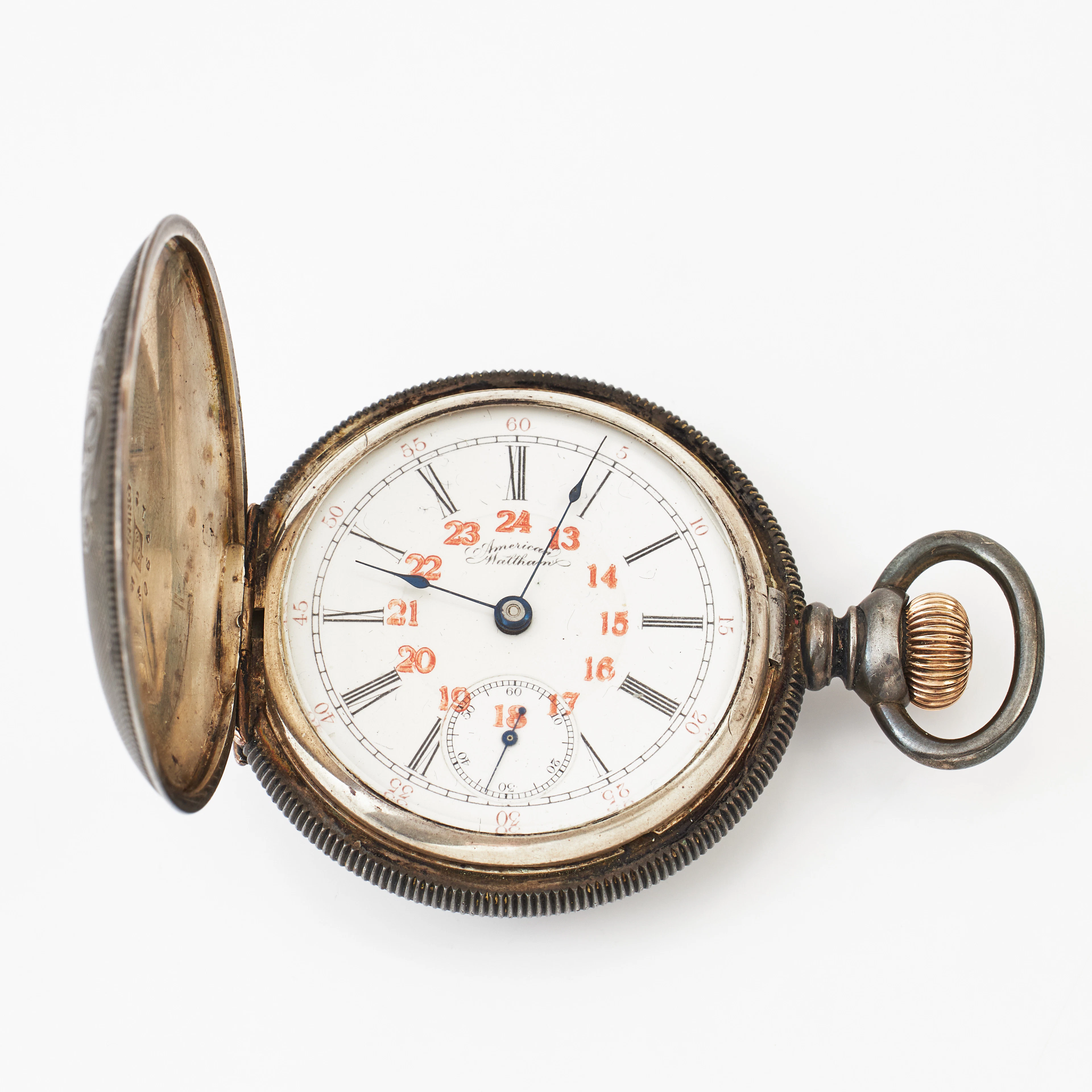 AMERCICAN WALTHAM, fickur, sterlingsilver, savonett, vitemaljerad