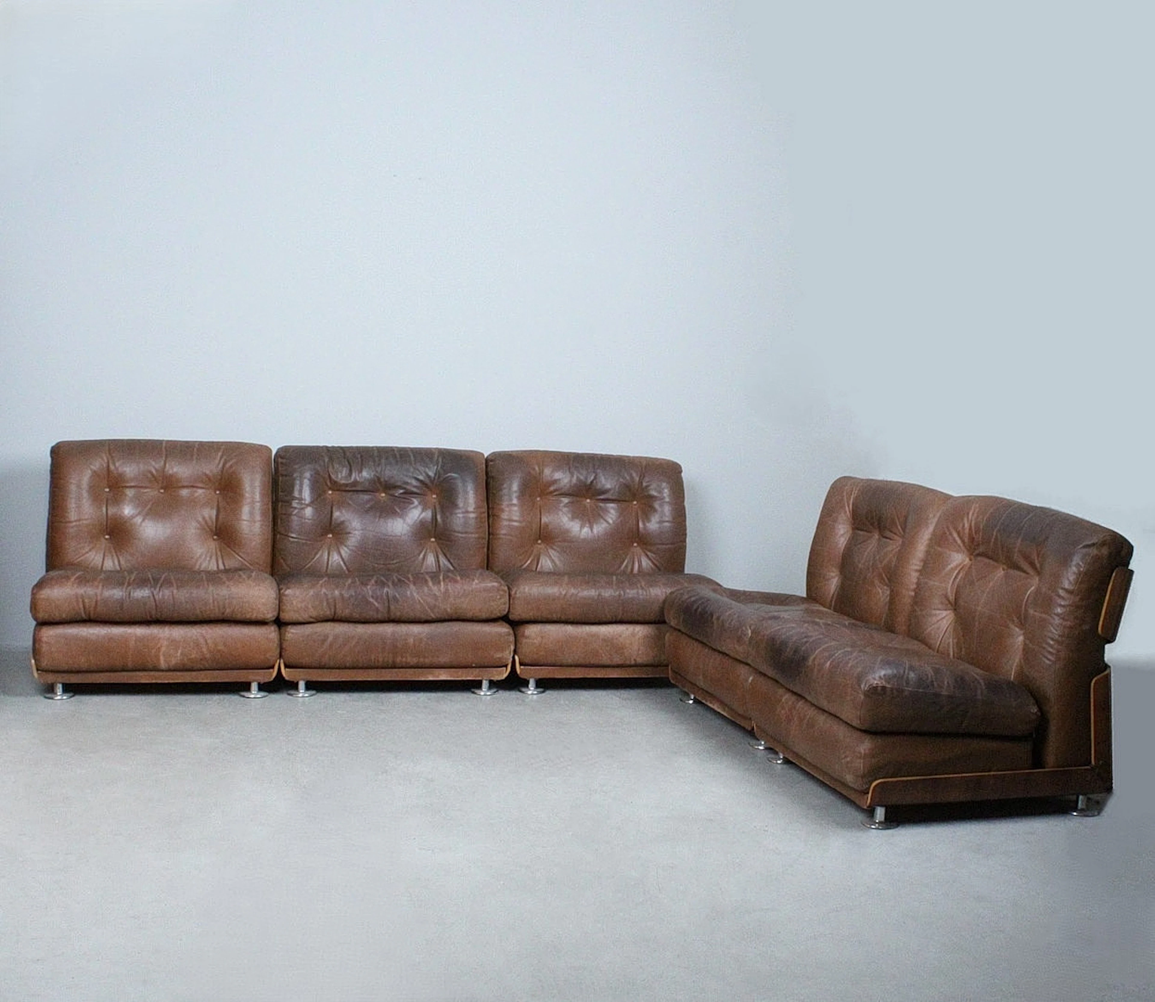 5-teiliges Modulsofa / Lounge Chairs, Leder, 1970er Jahre.