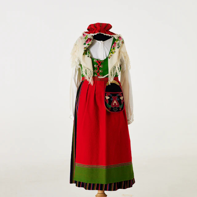 FOLKDRÄKT. Sundborn, Dalarna, 1900 talets mitt.