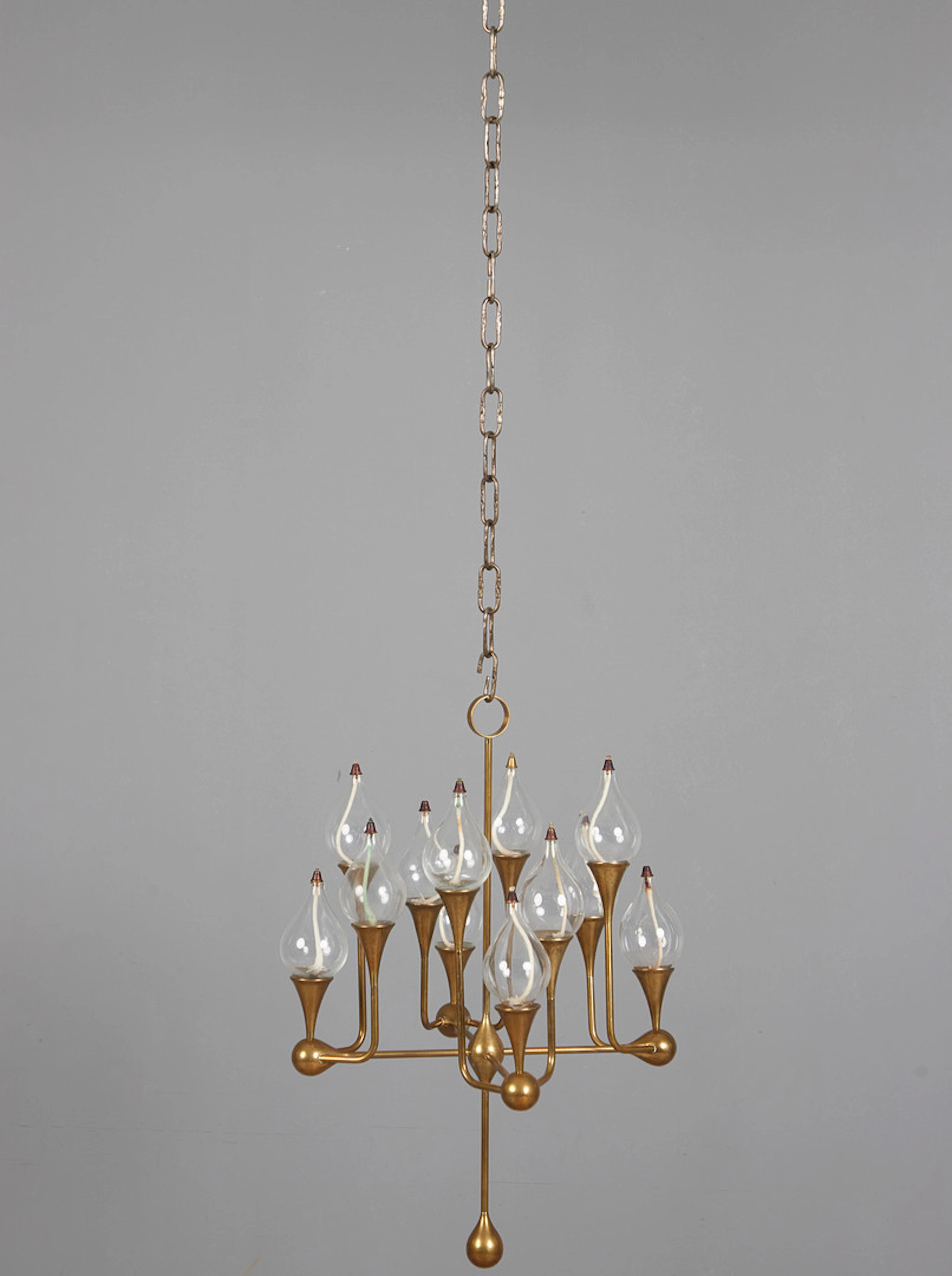 FREDDIE ANDERSEN. Deckenleuchte / Öllampe Clear Drops, Messing, Glas