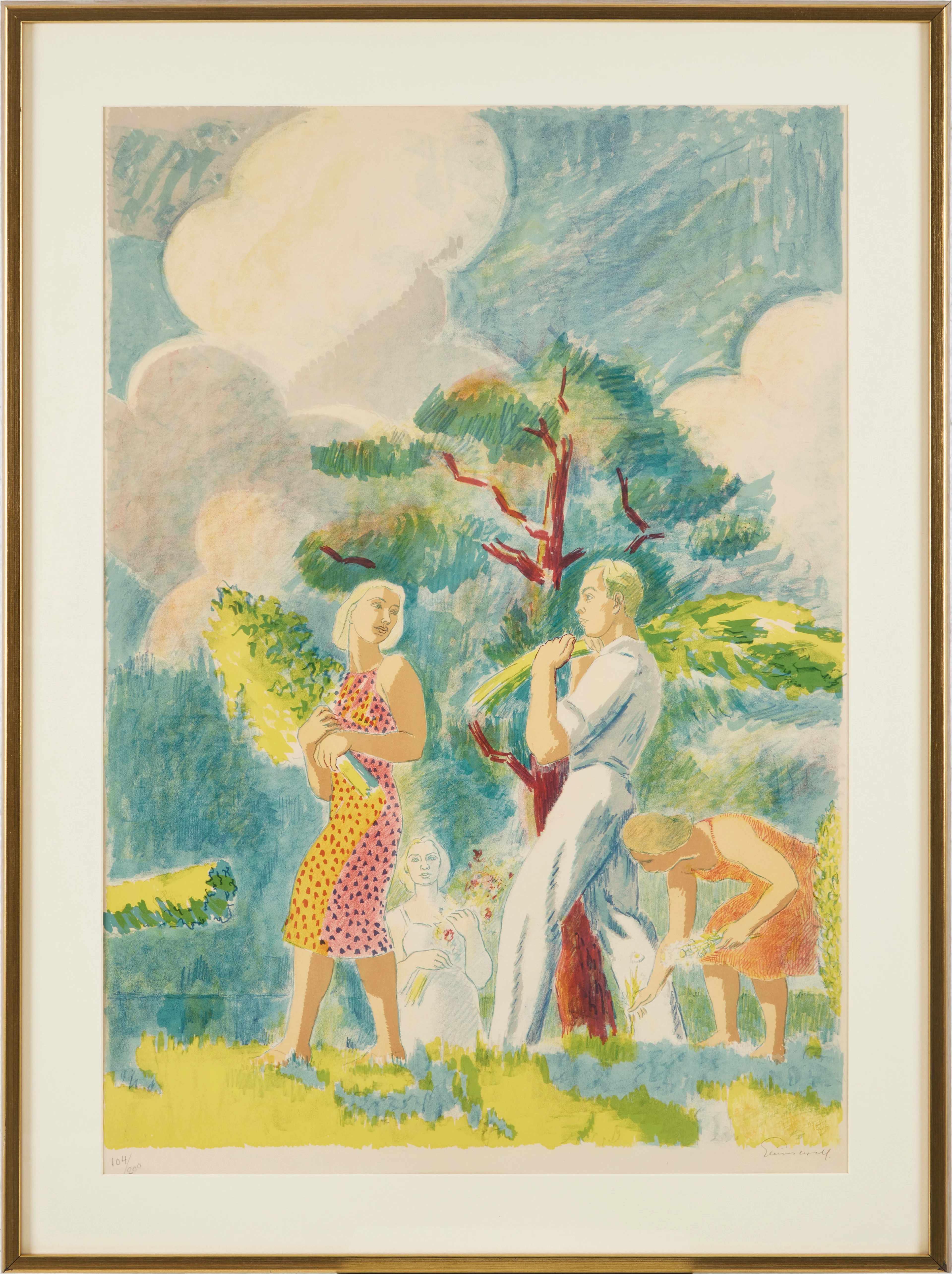 ISAAC GRÜNEWALD. Skördetid, färglitografi, signerad, numrerad 104/200.